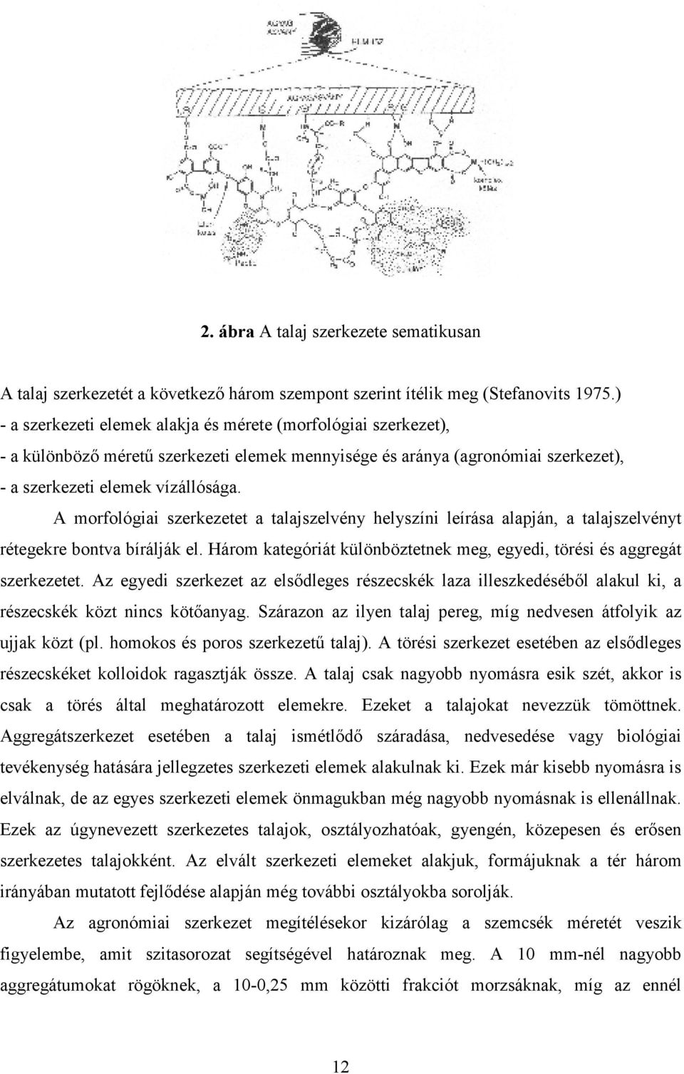 A morfológiai szerkezetet a talajszelvény helyszíni leírása alapján, a talajszelvényt rétegekre bontva bírálják el. Három kategóriát különböztetnek meg, egyedi, törési és aggregát szerkezetet.