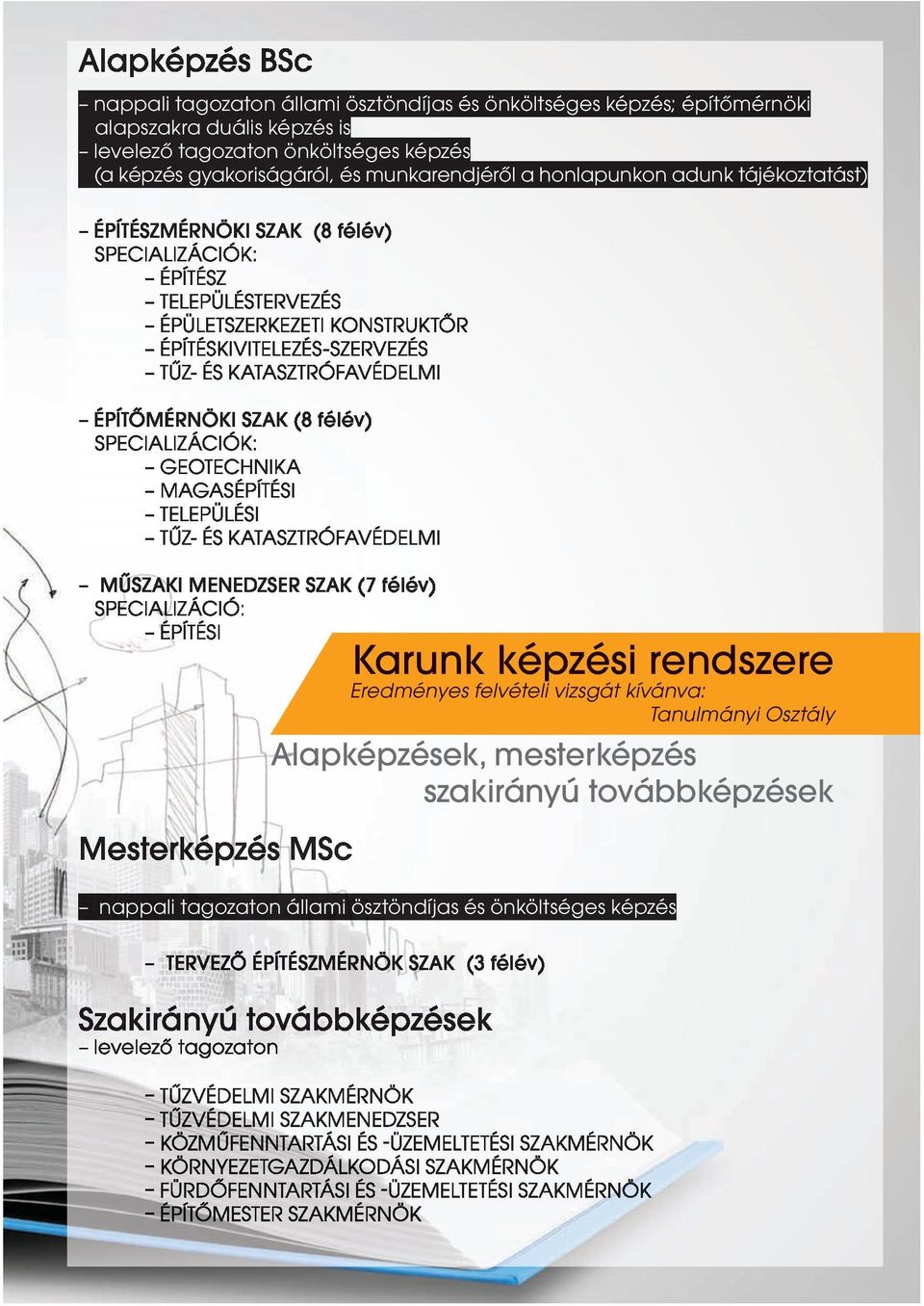 tájékoztatást) Karunk képzési rendszere Eredményes felvételi vizsgát kívánva: Tanulmányi Osztály