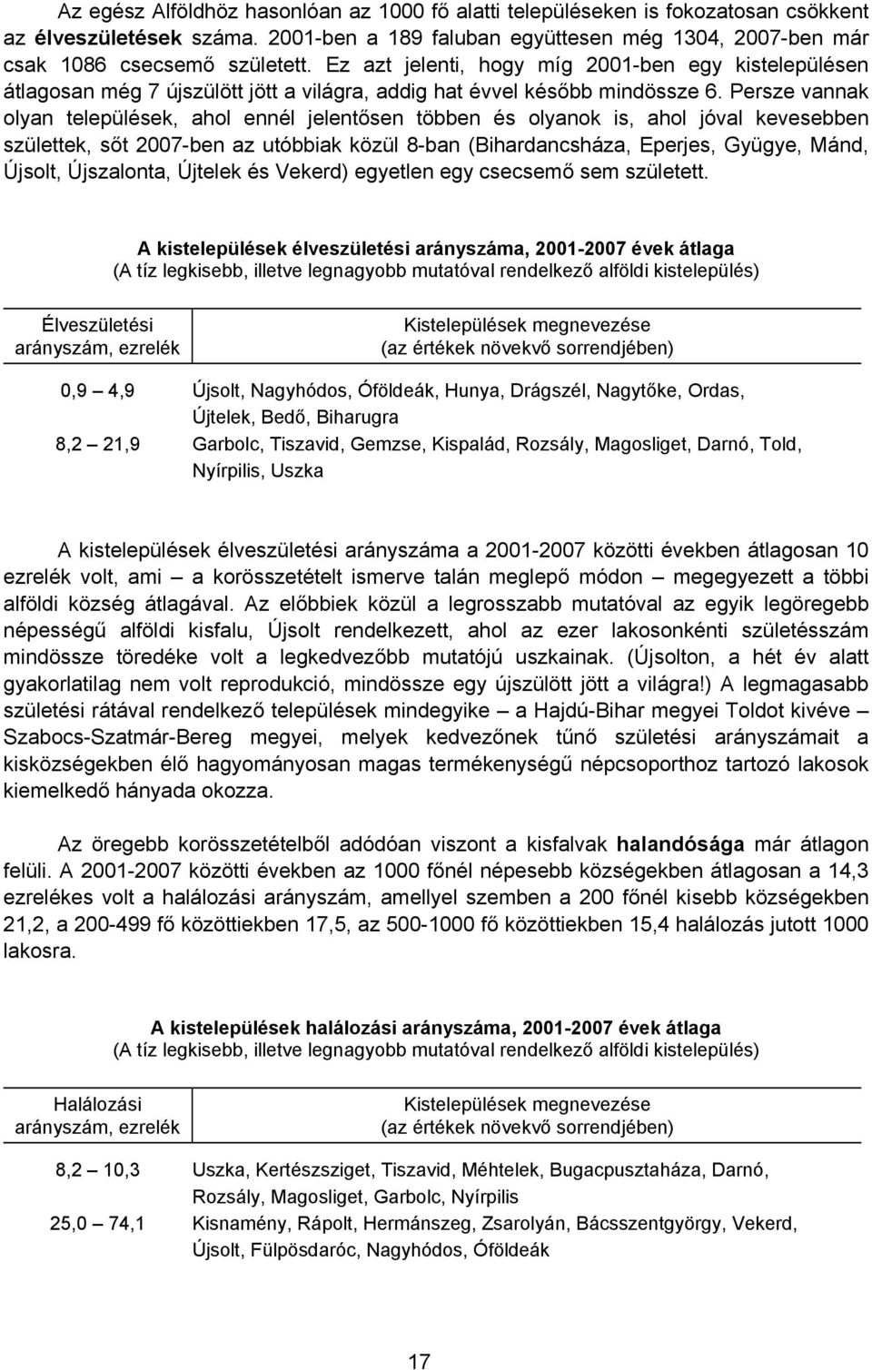 Persze vannak olyan települések, ahol ennél jelentősen többen és olyanok is, ahol jóval kevesebben születtek, sőt 2007-ben az utóbbiak közül 8-ban (Bihardancsháza, Eperjes, Gyügye, Mánd, Újsolt,