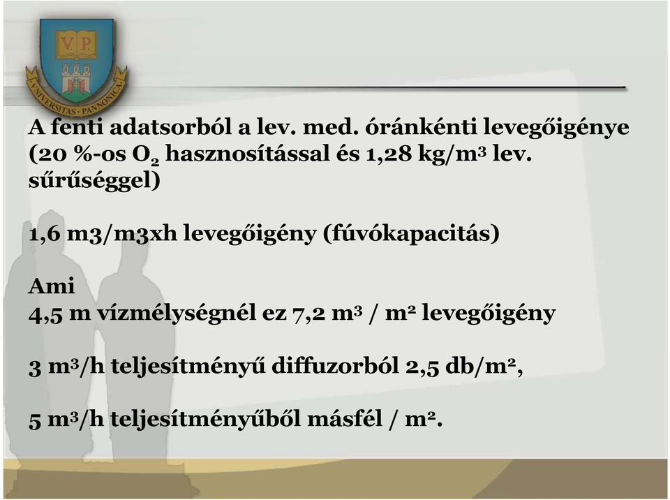 sűrűséggel) 1,6 m3/m3xh levegőigény (fúvókapacitás) Ami 4,5 m