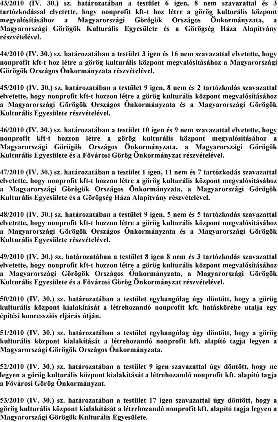 Önkormányzata, a Magyarországi Görögök Kulturális Egyesülete és a Görögség Háza Alapítvány részvételével. 44/2010 (IV. 30.) sz.