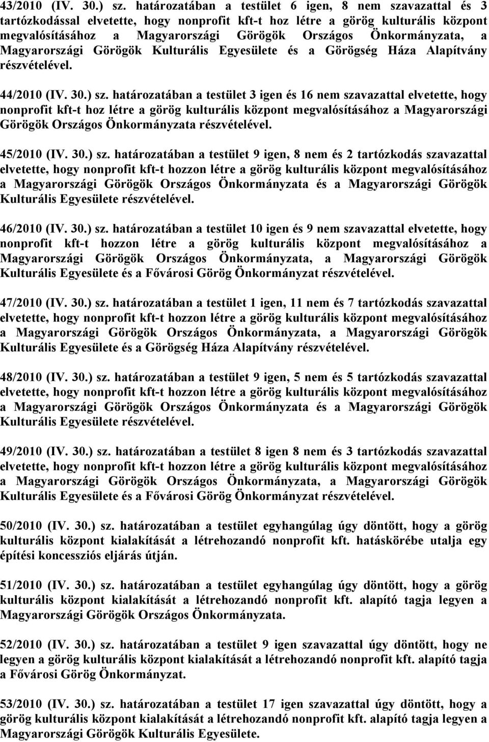 Önkormányzata, a Magyarországi Görögök Kulturális Egyesülete és a Görögség Háza Alapítvány részvételével. 44/2010 (IV. 30.) sz.