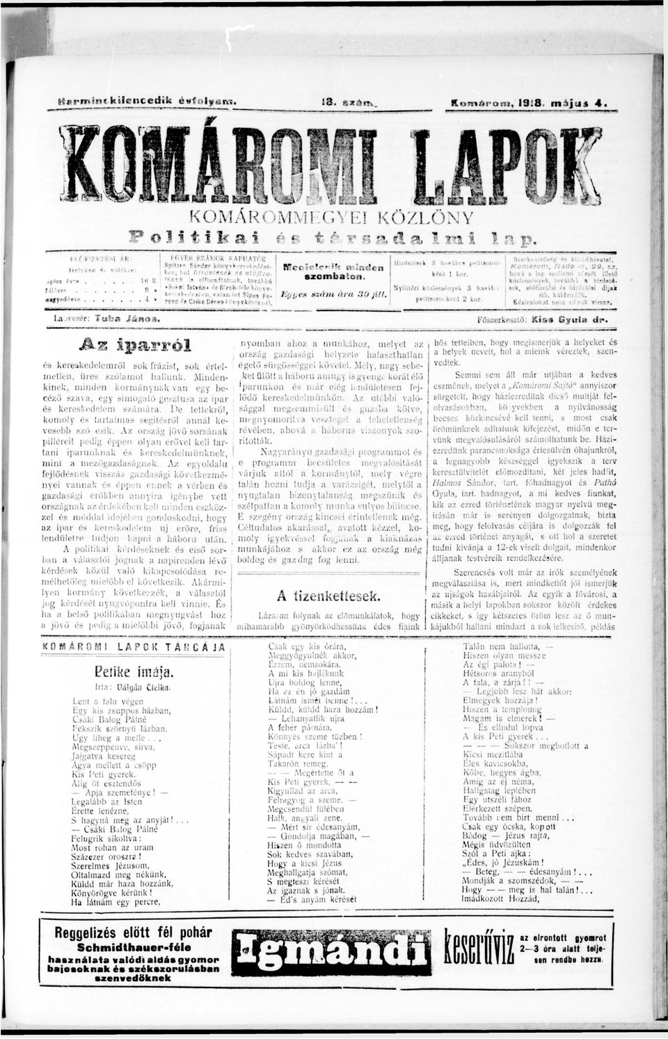 Itedásé- JeívíJfcD é» vdékre; HM** é*f olytsvs. >»n István* él Brok- le R o n v v - ' *.den szombton. r Egyes stám ár 30 fll ren ClMc C*»-s» I nyvkt Brdcté* k s stsdg *s k... ó h v t t.