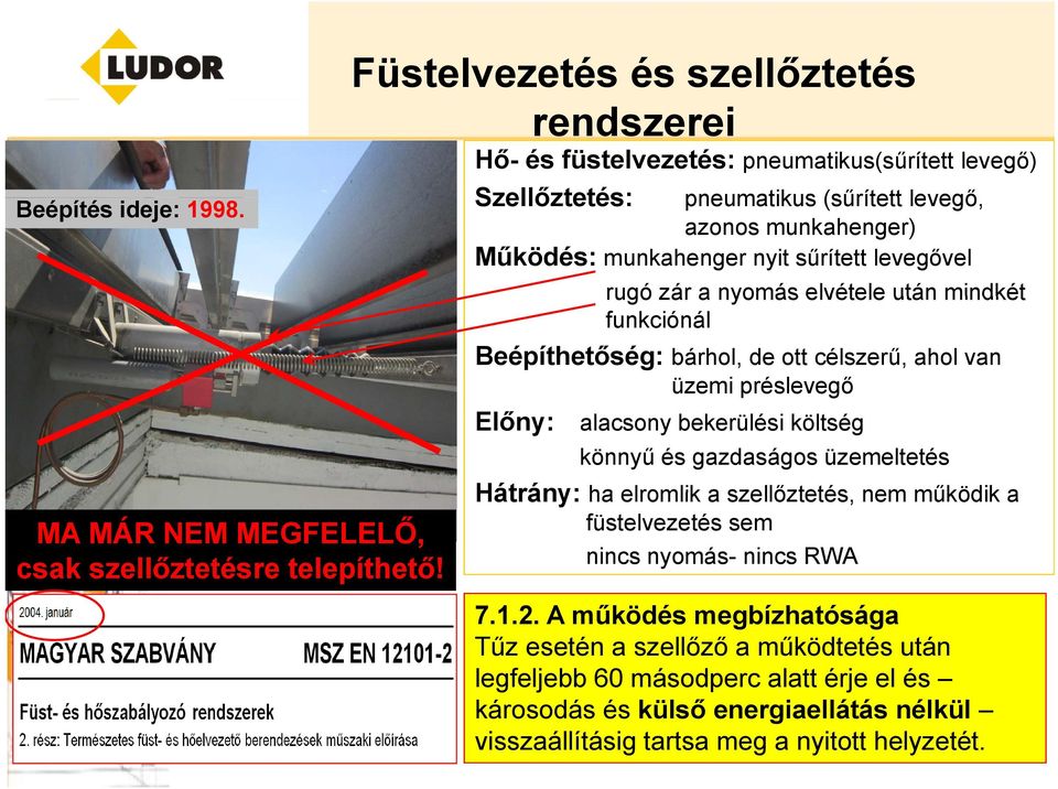 sűrített levegővel rugó zár a nyomás elvétele után mindkét funkciónál Beépíthetőség: bárhol, de ott célszerű, ahol van üzemi préslevegő Előny: alacsony bekerülési költség könnyű és