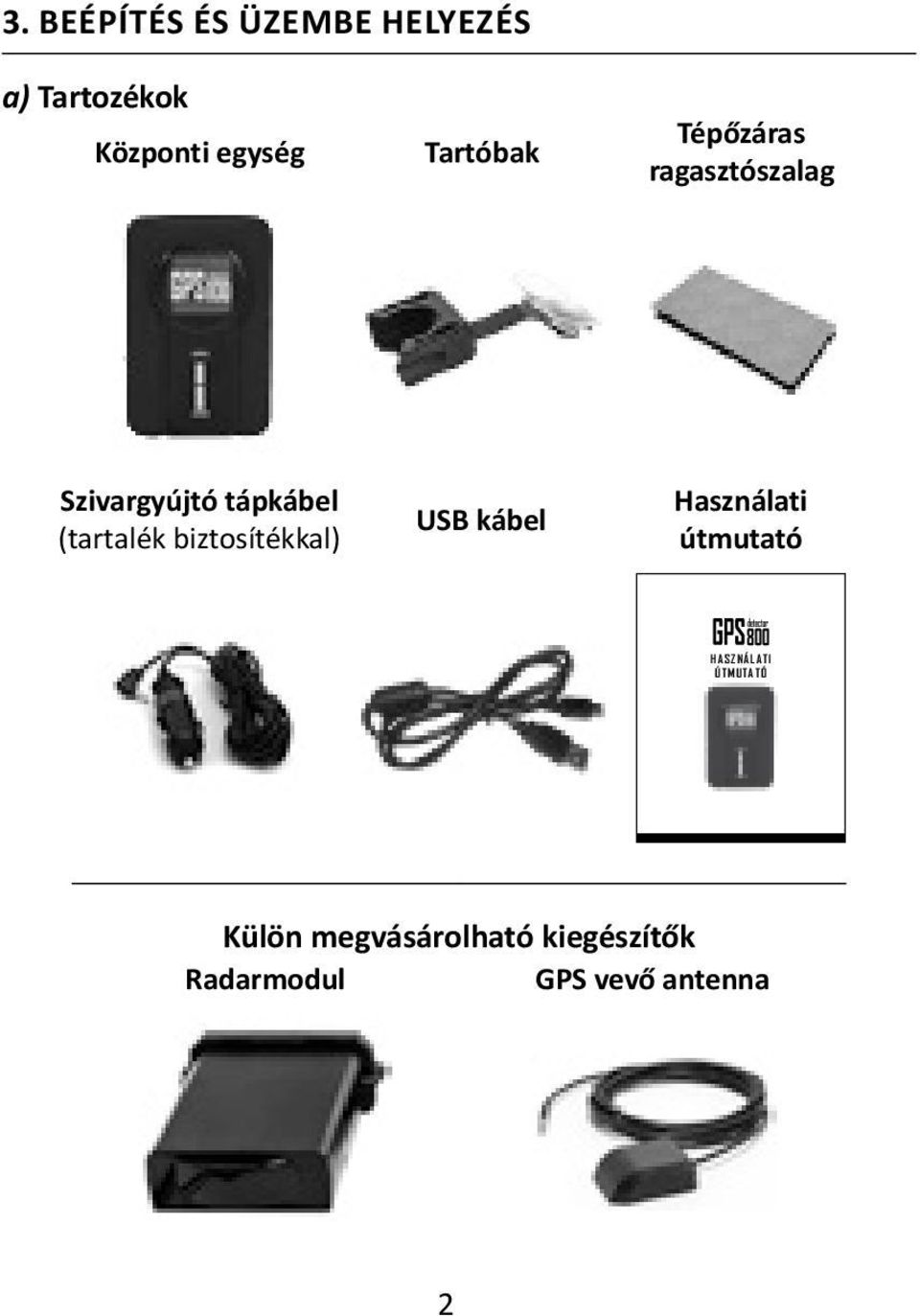 (tartalék biztosítékkal) USB kábel Használati útmutató