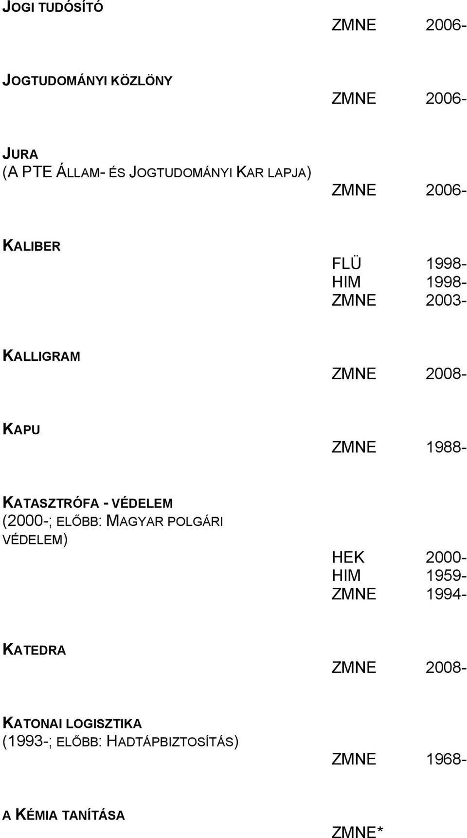 VÉDELEM (2000-; ELŐBB: MAGYAR POLGÁRI VÉDELEM) HEK 2000- HIM 1959- ZMNE 1994-