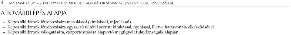 létrehozására másolással (kirakással, rajzolással) Képes síkidomok létrehozására egyszerű