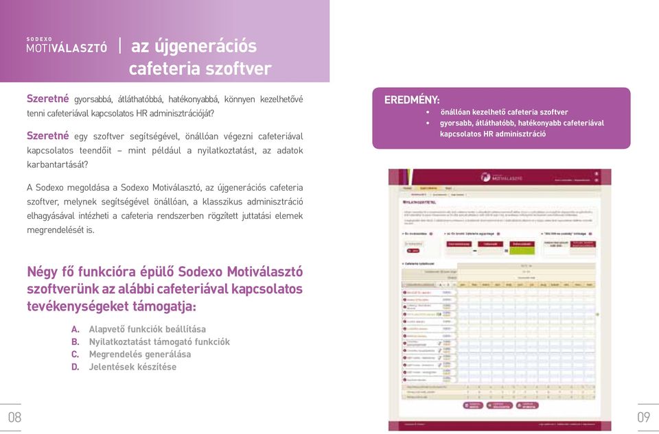 EREDméNy: önállóan kezelhető cafeteria szoftver gyorsabb, átláthatóbb, hatékonyabb cafeteriával kapcsolatos HR adminisztráció A Sodexo megoldása a Sodexo Motiválasztó, az újgenerációs cafeteria