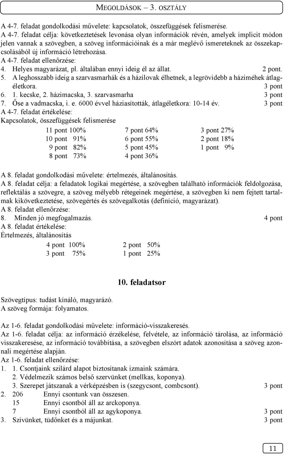 információ létrehozása. A 4-7. feladat ellenőrzése: 4. Helyes magyarázat, pl. általában ennyi ideig él az állat.. 5.