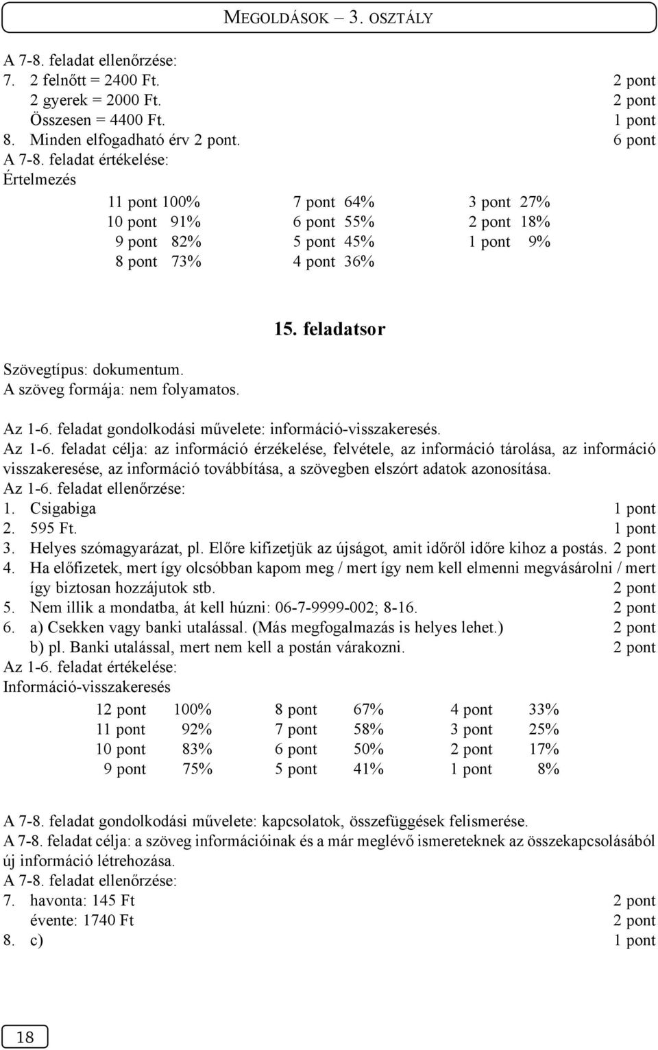 A szöveg formája: nem folyamatos. 15. feladatsor Az 1-6.