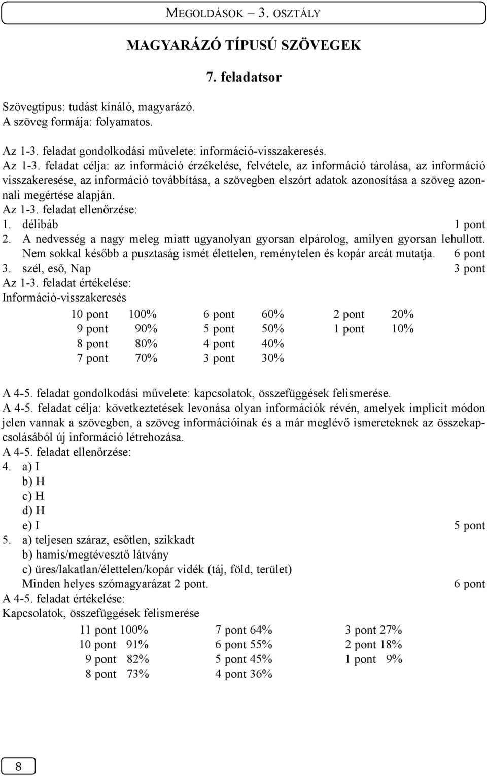 feladat célja: az információ érzékelése, felvétele, az információ tárolása, az információ visszakeresése, az információ továbbítása, a szövegben elszórt adatok azonosítása a szöveg azonnali megértése