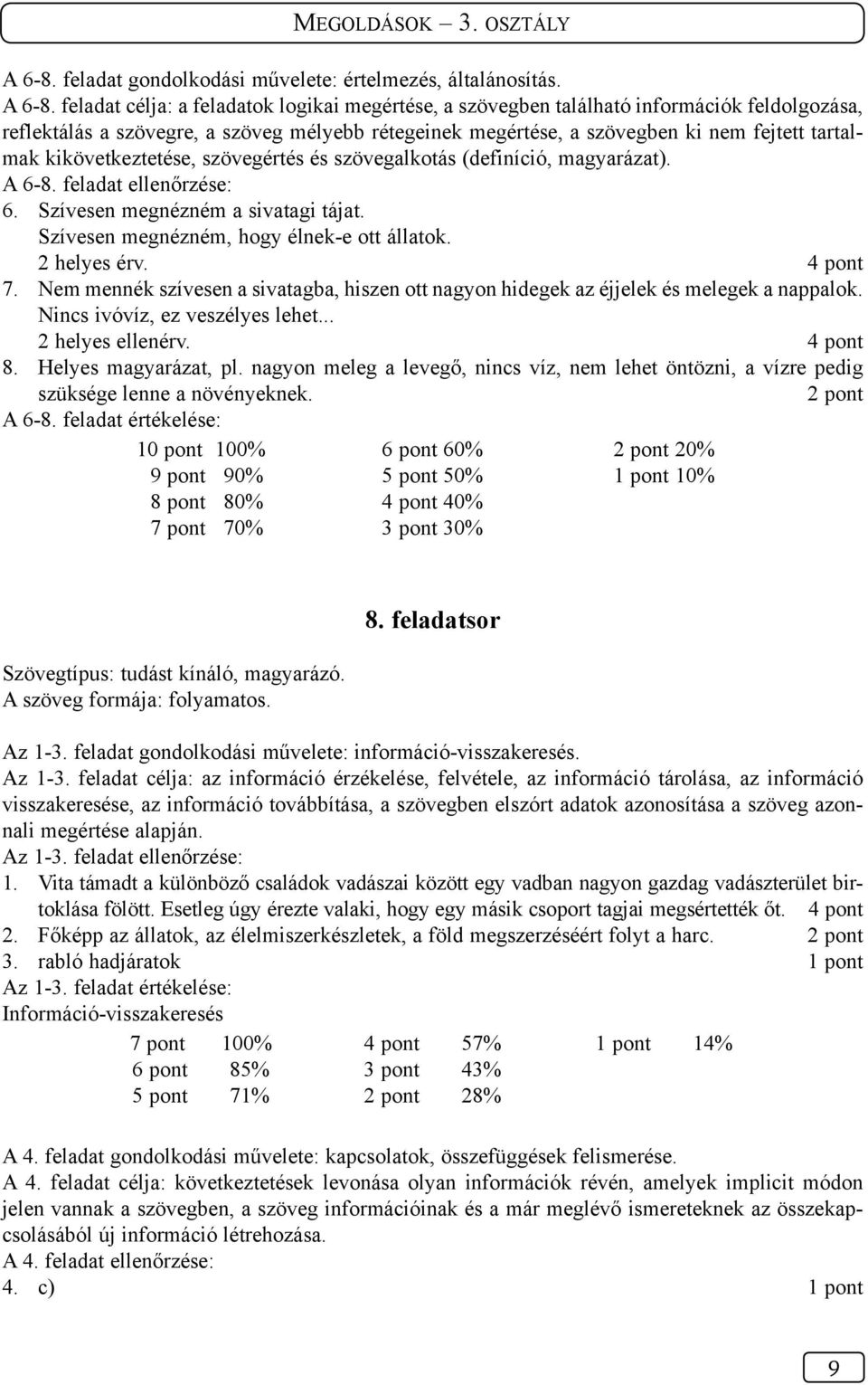kikövetkeztetése, szövegértés és szövegalkotás (definíció, magyarázat). A 6-8. feladat ellenőrzése: 6. Szívesen megnézném a sivatagi tájat. Szívesen megnézném, hogy élnek-e ott állatok. 2 helyes érv.