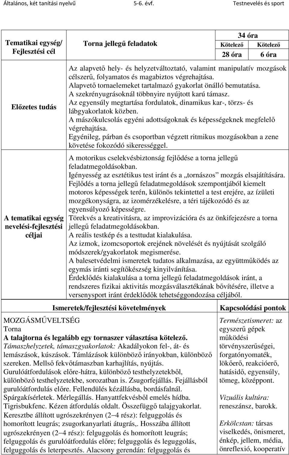 Az egyensúly megtartása fordulatok, dinamikus kar-, törzs- és lábgyakorlatok közben. A mászókulcsolás egyéni adottságoknak és képességeknek megfelelő végrehajtása.