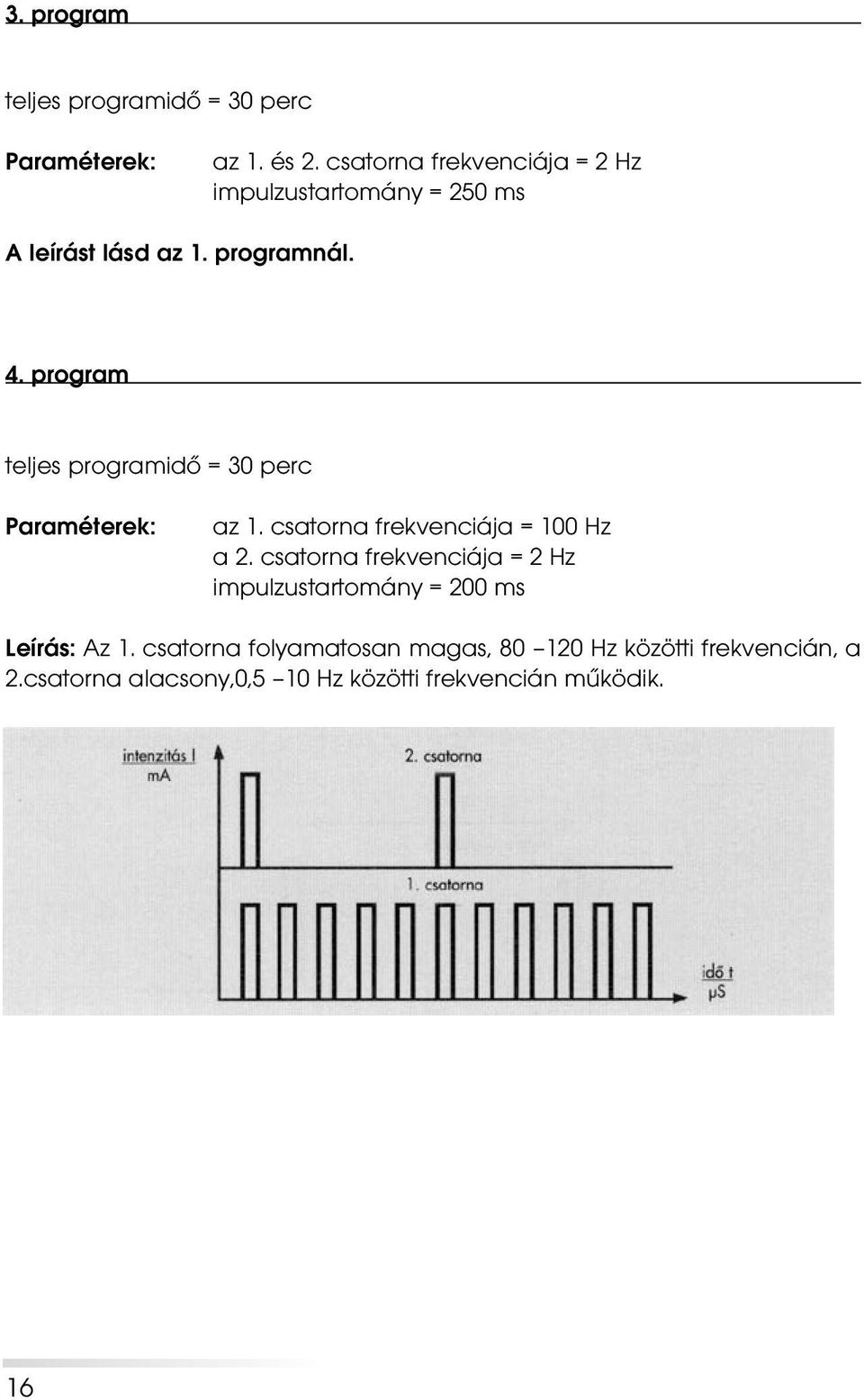 program teljes programidô = 30 perc Paraméterek: az csatorna frekvenciája = 100 Hz a 2 csatorna