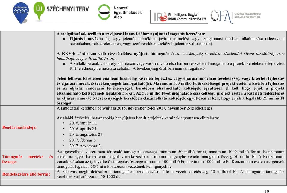 A KKV-k vásárokon való részvételéhez nyújtott támogatás (ezen tevékenység keretében elszámolni kívánt összköltség nem haladhatja meg a 40 millió Ft-ot): a.