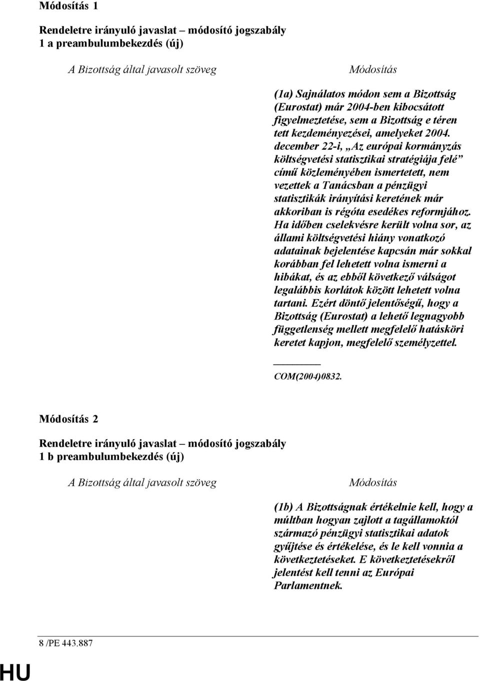 december 22-i, Az európai kormányzás költségvetési statisztikai stratégiája felé címő közleményében ismertetett, nem vezettek a Tanácsban a pénzügyi statisztikák irányítási keretének már akkoriban is