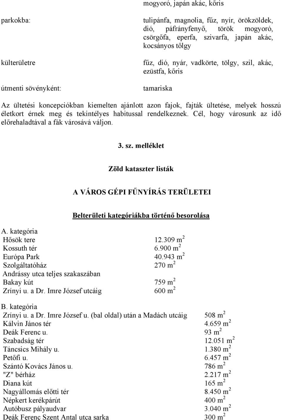habitussal rendelkeznek. Cél, hogy városunk az idő előrehaladtával a fák városává váljon. 3. sz.