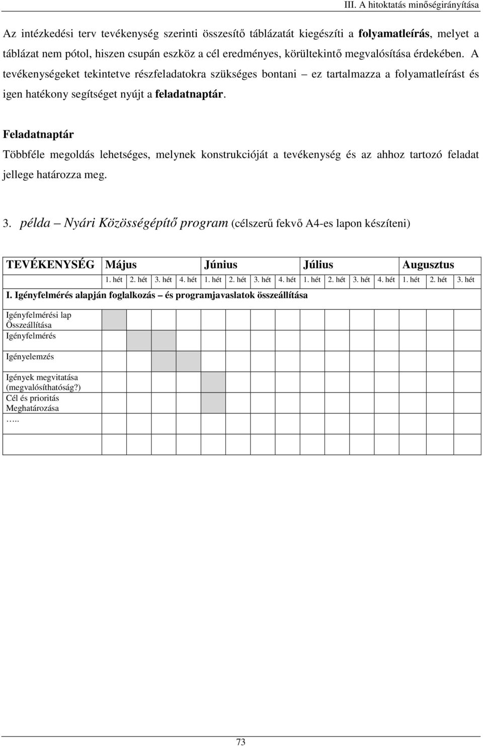 Feladatnaptár Többféle megoldás lehetséges, melynek konstrukcióját a tevékenység és az ahhoz tartozó feladat jellege határozza meg. 3.