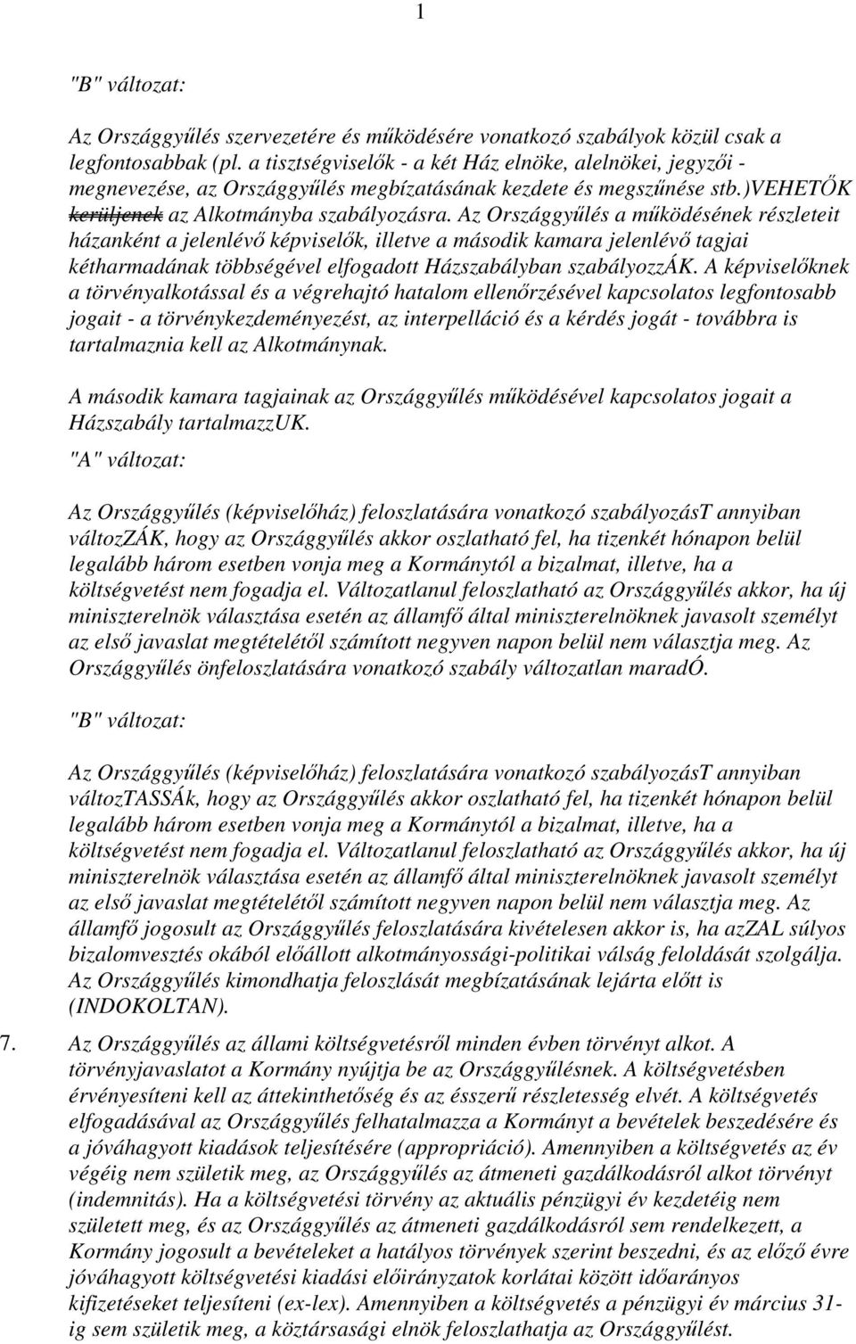 Az Országgyűlés a működésének részleteit házanként a jelenlévő képviselők, illetve a második kamara jelenlévő tagjai kétharmadának többségével elfogadott Házszabályban szabályozzák.
