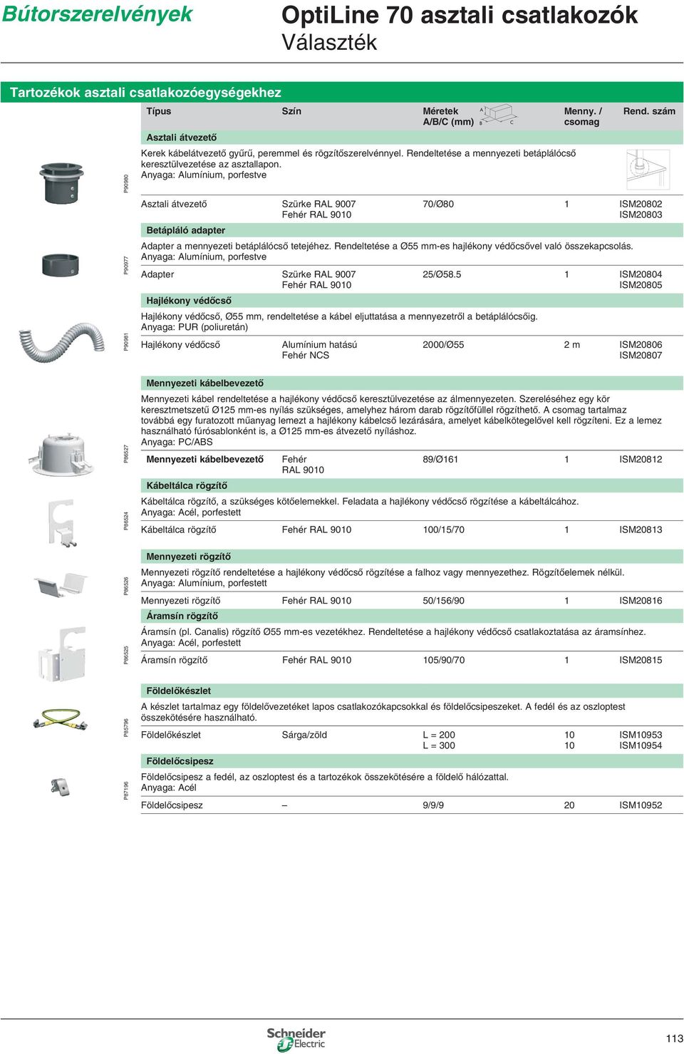 szám 70/Ø80 ISM080 ISM0803 Adapter a mennyezeti betáplálócső tetejéhez. Rendeltetése a Ø55 mm-es hajlékony védőcsővel való összekapcsolás.