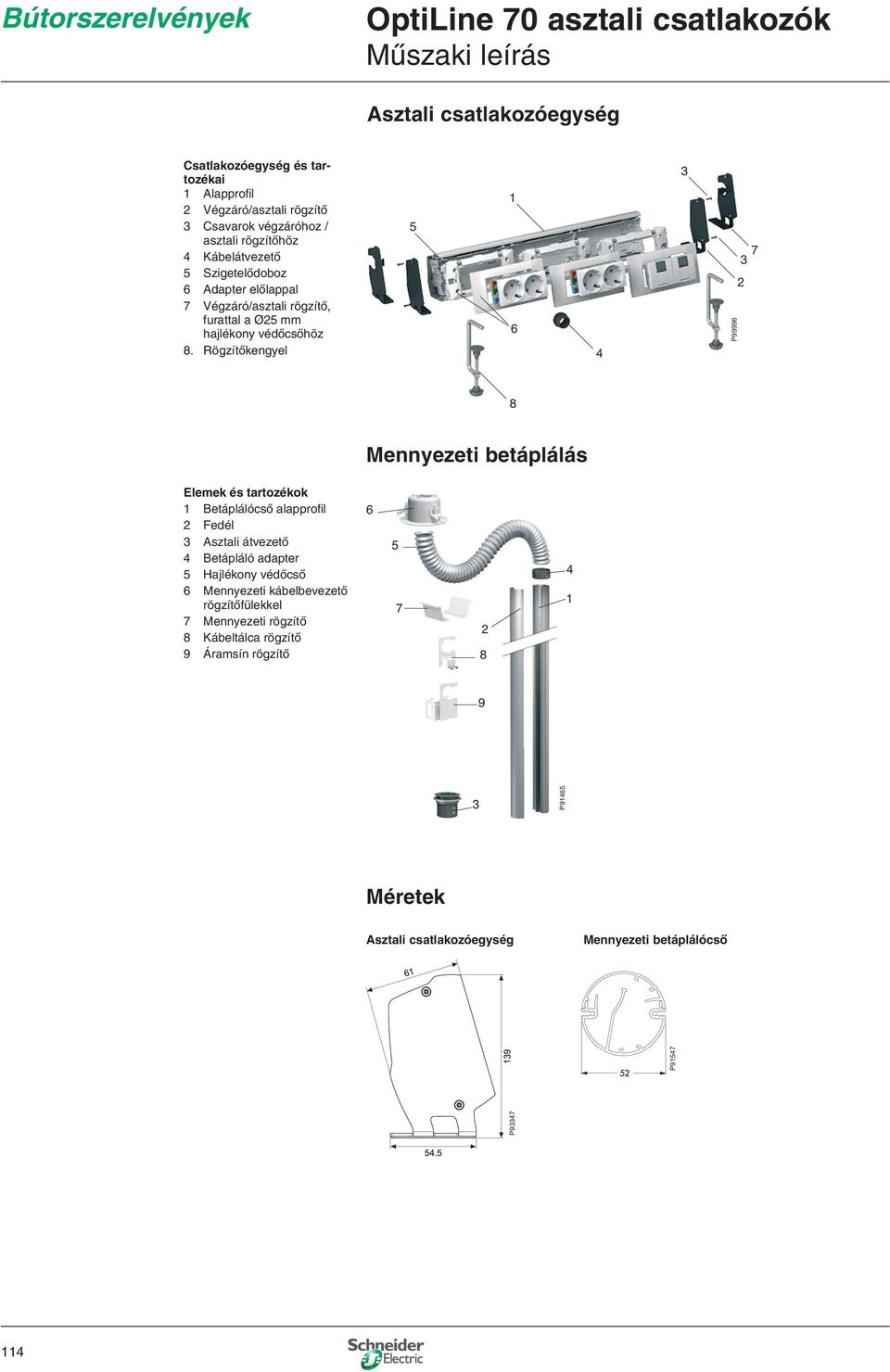 Rögzítőkengyel 5 6 4 3 P99996 7 3 8 Mennyezeti betáplálás Elemek és tartozékok Betáplálócső alapprofil Fedél 3 Asztali átvezető 4 Betápláló adapter 5
