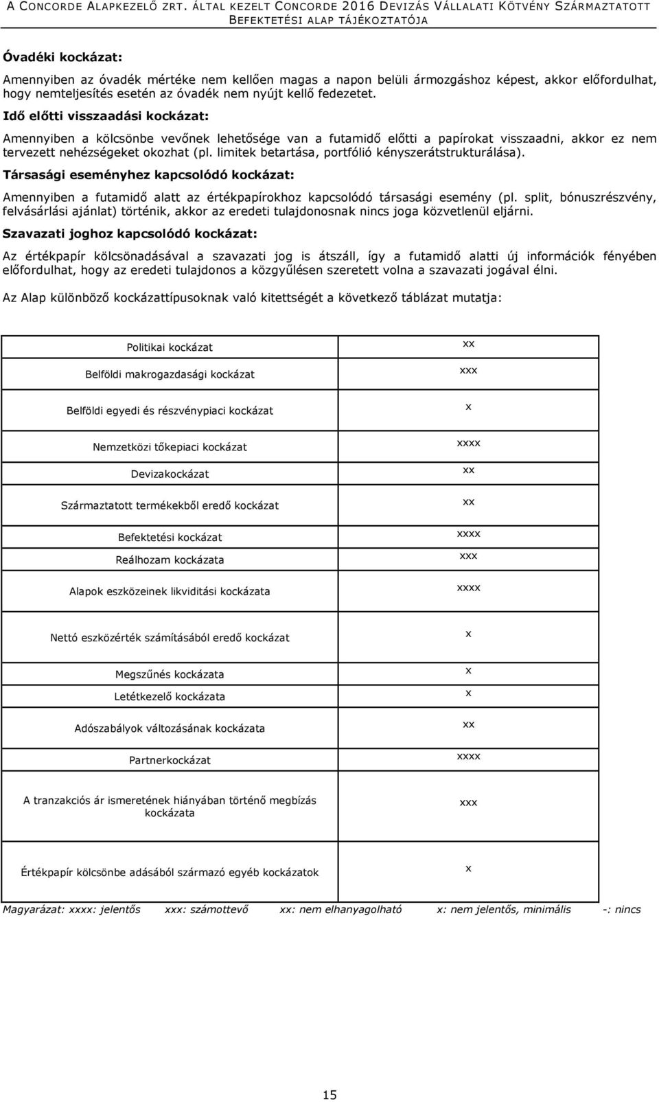 limitek betartása, portfólió kényszerátstrukturálása). Társasági eseményhez kapcsolódó kockázat: Amennyiben a futamidő alatt az értékpapírokhoz kapcsolódó társasági esemény (pl.