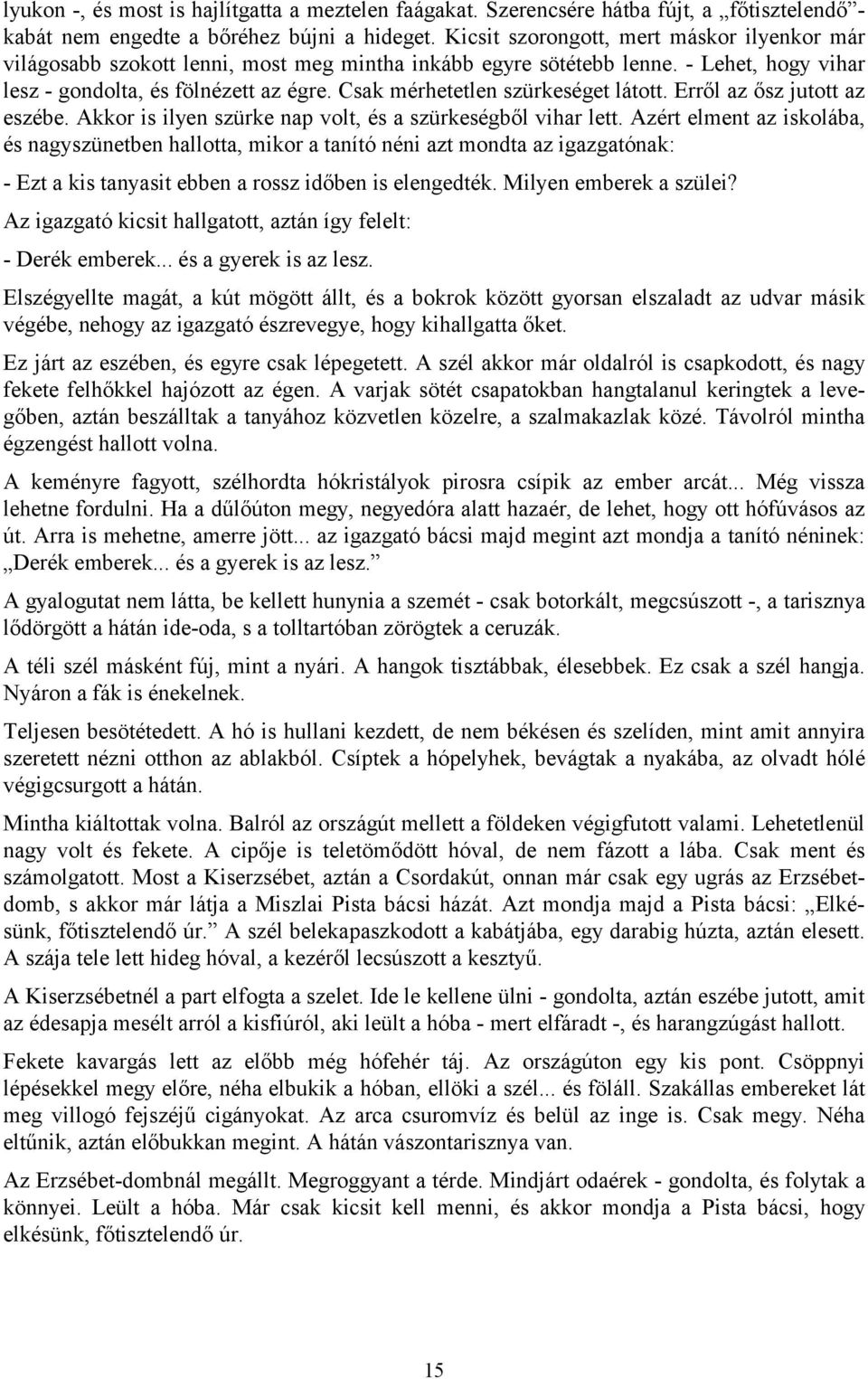 Csak mérhetetlen szürkeséget látott. Erről az ősz jutott az eszébe. Akkor is ilyen szürke nap volt, és a szürkeségből vihar lett.