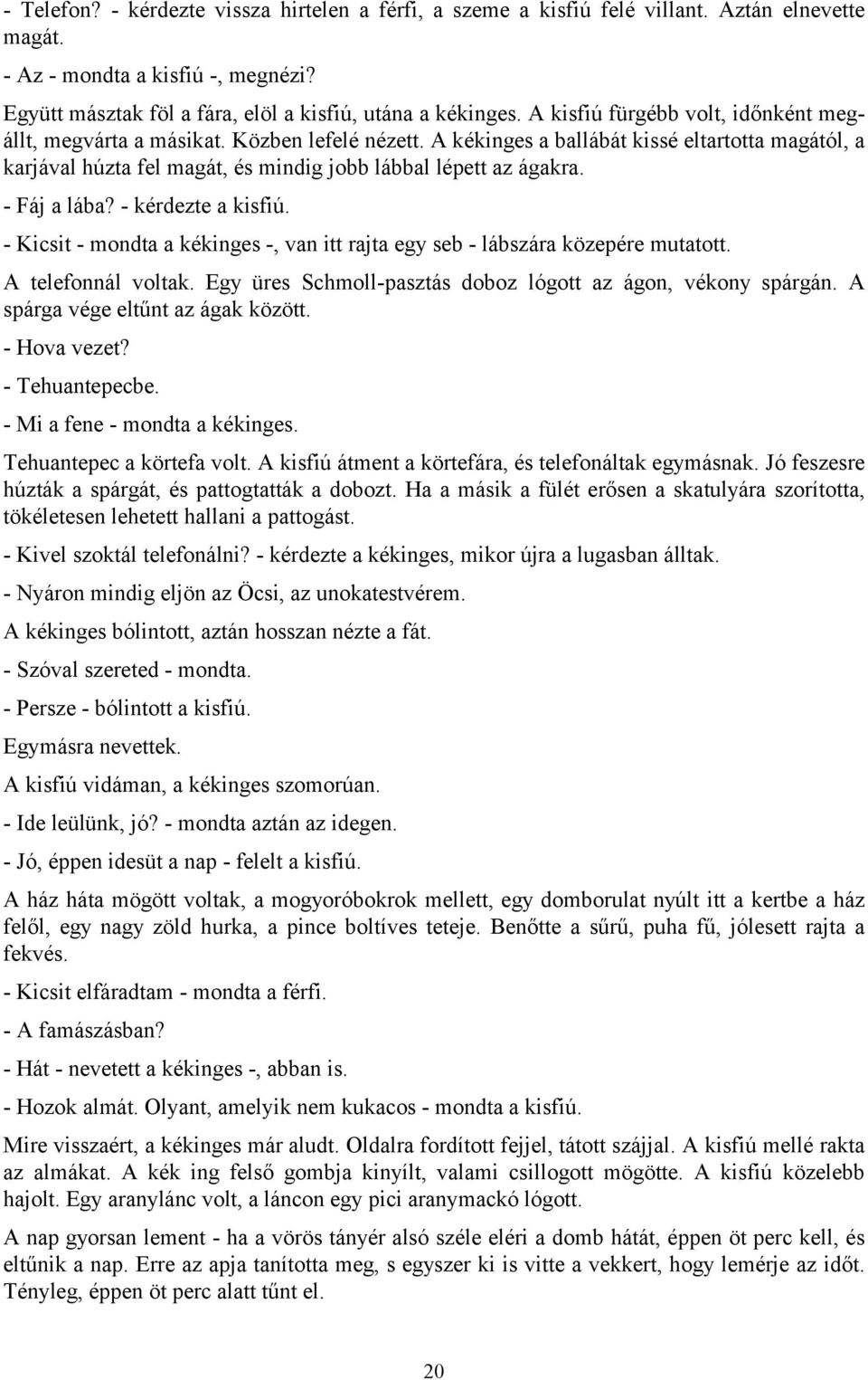- Fáj a lába? - kérdezte a kisfiú. - Kicsit - mondta a kékinges -, van itt rajta egy seb - lábszára közepére mutatott. A telefonnál voltak.