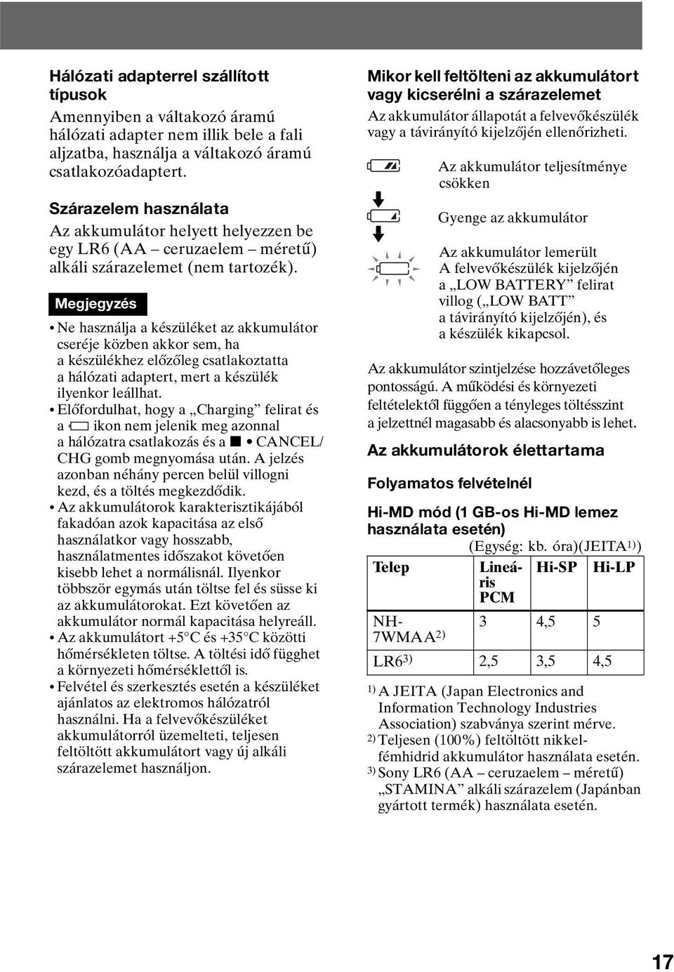 Megjegyzés Ne használja a készüléket az akkumulátor cseréje közben akkor sem, ha a készülékhez előzőleg csatlakoztatta a hálózati adaptert, mert a készülék ilyenkor leállhat.