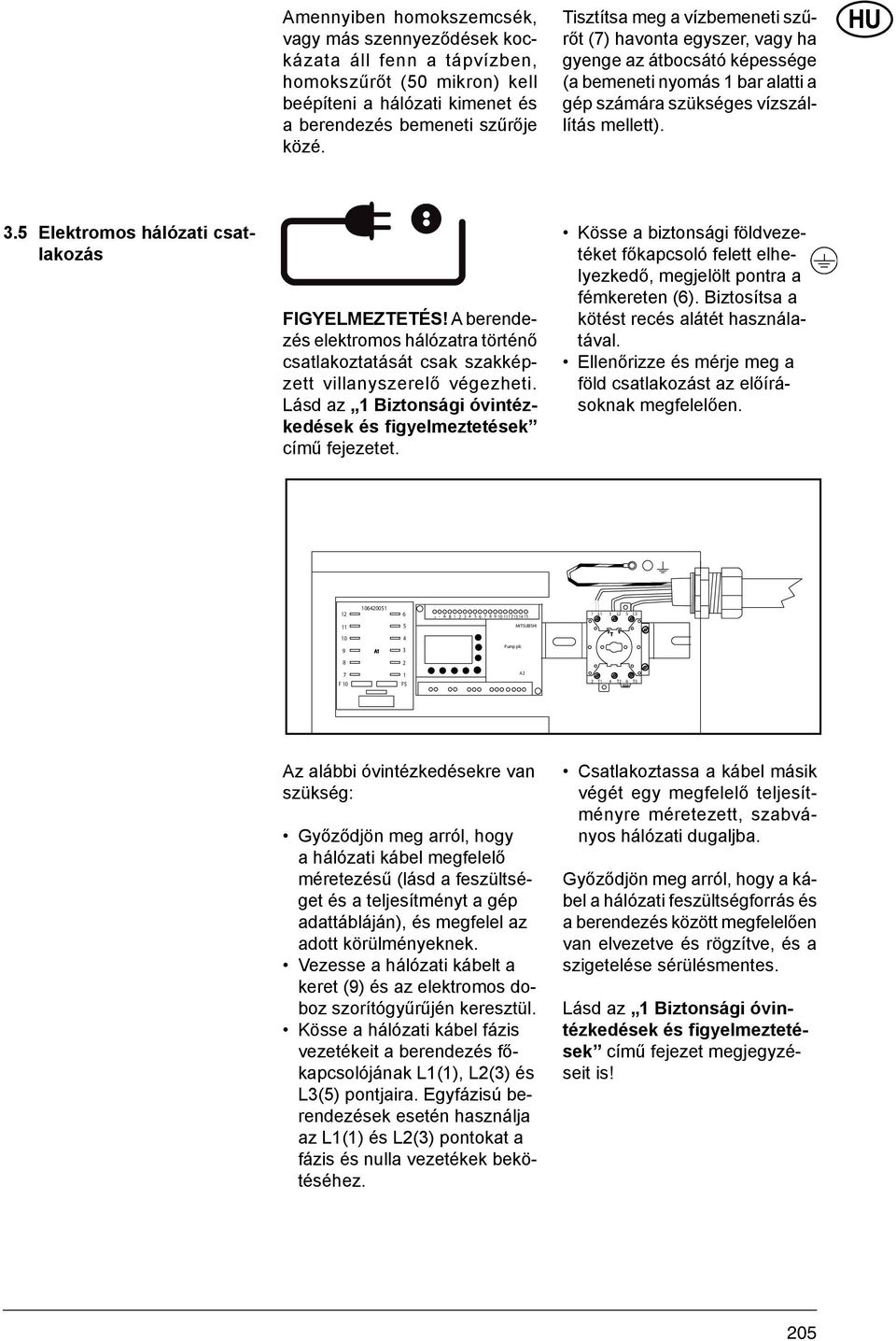 5 Elektromos hálózati csatlakozás FIGYELMEZTETÉS! A berendezés elektromos hálózatra történő csatlakoztatását csak szakképzett villanyszerelő végezheti.