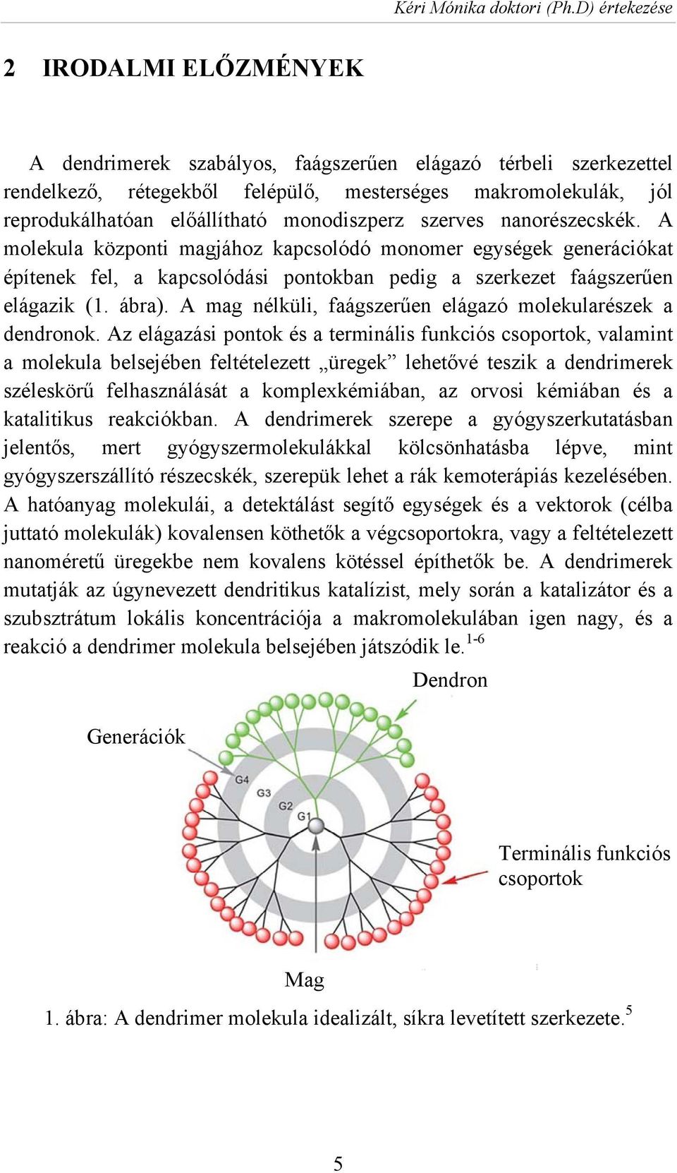 monodiszperz szerves nanorészecskék. A molekula központi magjához kapcsolódó monomer egységek generációkat építenek fel, a kapcsolódási pontokban pedig a szerkezet faágszerűen elágazik (1. ábra).