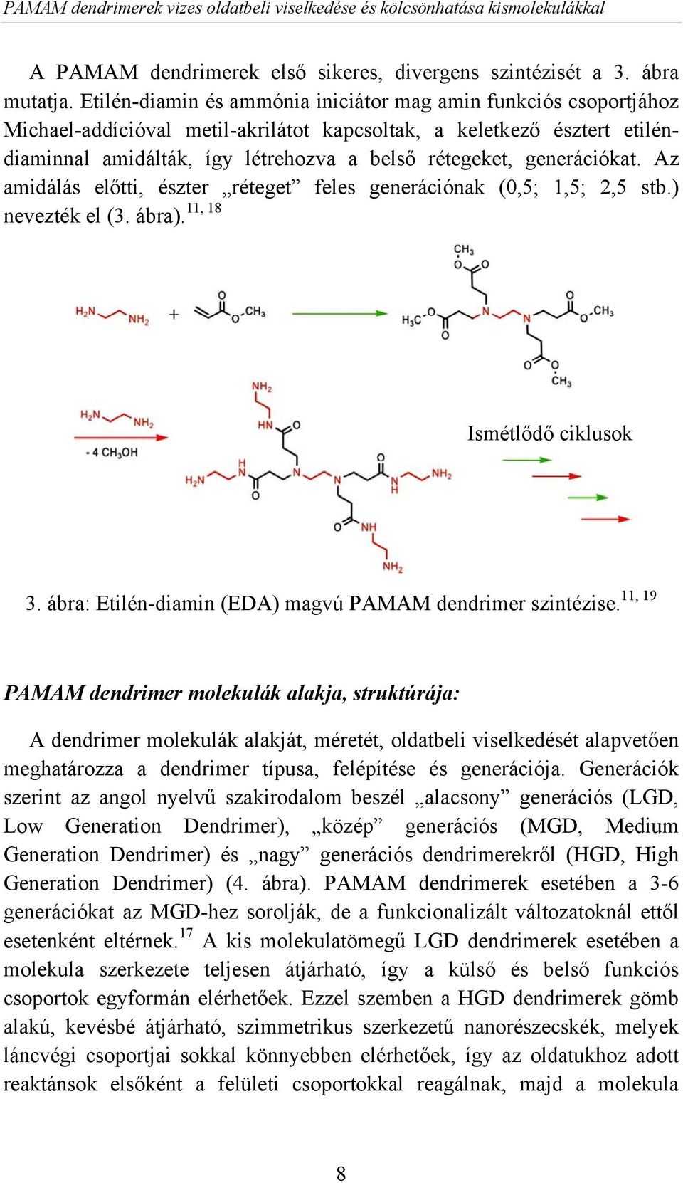 generációkat. Az amidálás előtti, észter réteget feles generációnak (0,5; 1,5; 2,5 stb.) 11, 18 nevezték el (3. ábra). Ismétlődő ciklusok 11, 19 3.