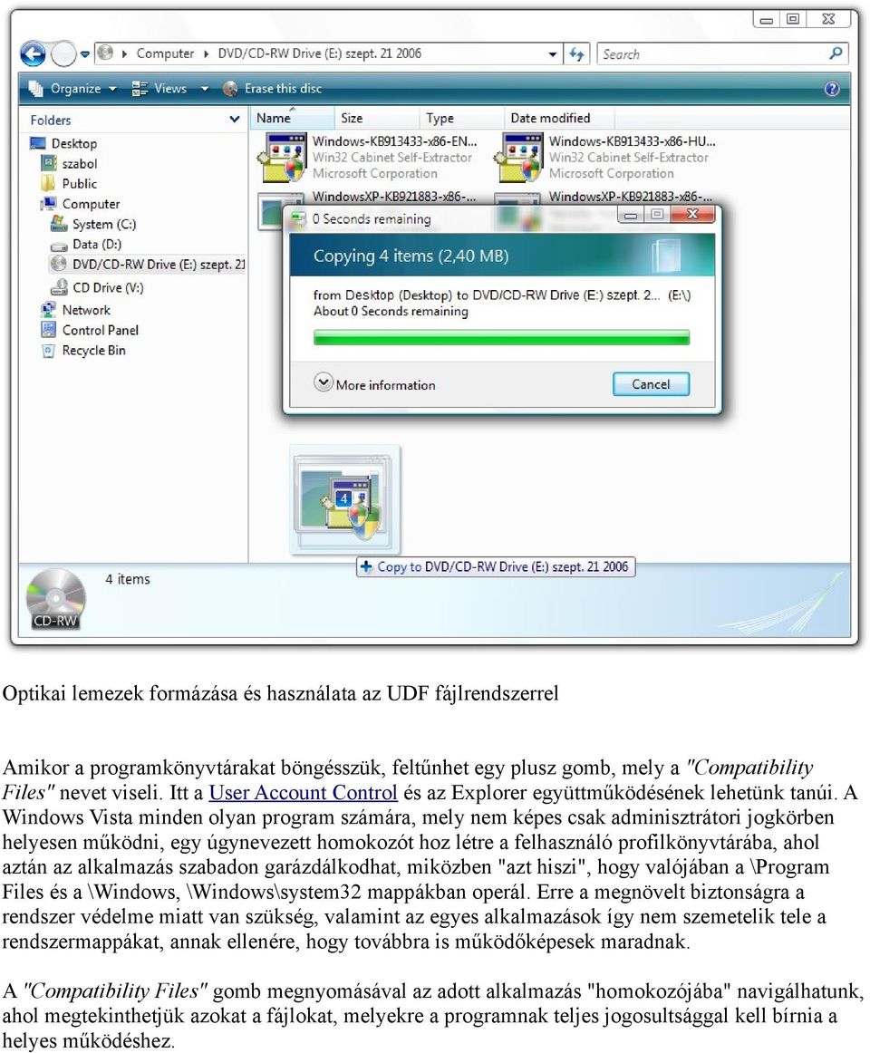 A Windows Vista minden olyan program számára, mely nem képes csak adminisztrátori jogkörben helyesen működni, egy úgynevezett homokozót hoz létre a felhasználó profilkönyvtárába, ahol aztán az