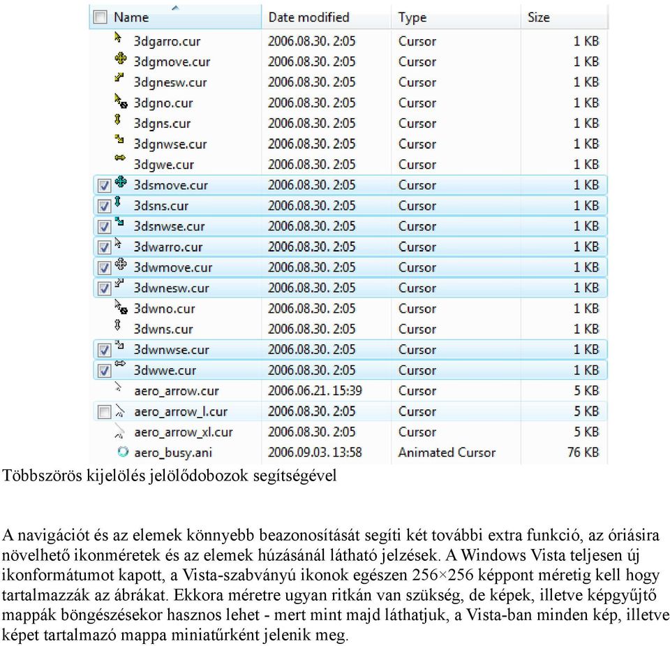 A Windows Vista teljesen új ikonformátumot kapott, a Vista-szabványú ikonok egészen 256 256 képpont méretig kell hogy tartalmazzák az