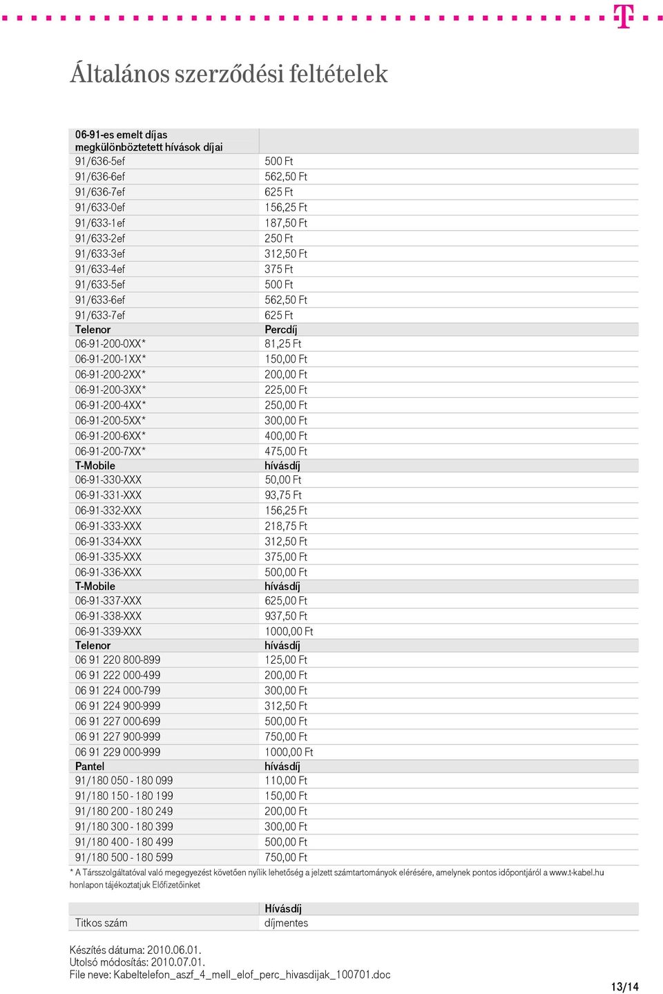 06-91-200-5XX* 300,00 Ft 06-91-200-6XX* 400,00 Ft 06-91-200-7XX* 475,00 Ft T-Mobile hívásdíj 06-91-330-XXX 50,00 Ft 06-91-331-XXX 93,75 Ft 06-91-332-XXX 156,25 Ft 06-91-333-XXX 218,75 Ft