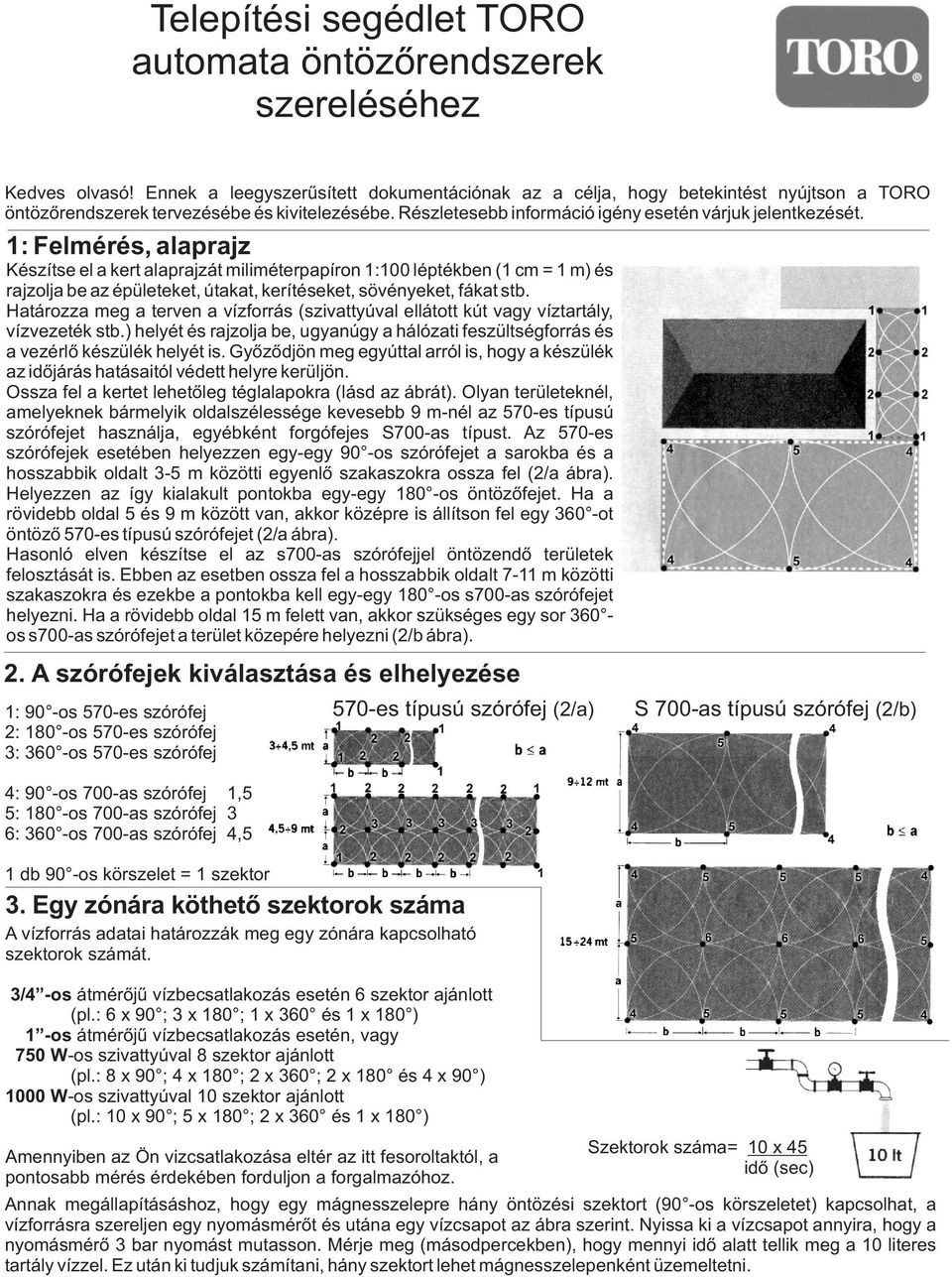 Telepítési segédlet TORO automata öntözõrendszerek szereléséhez - PDF  Ingyenes letöltés