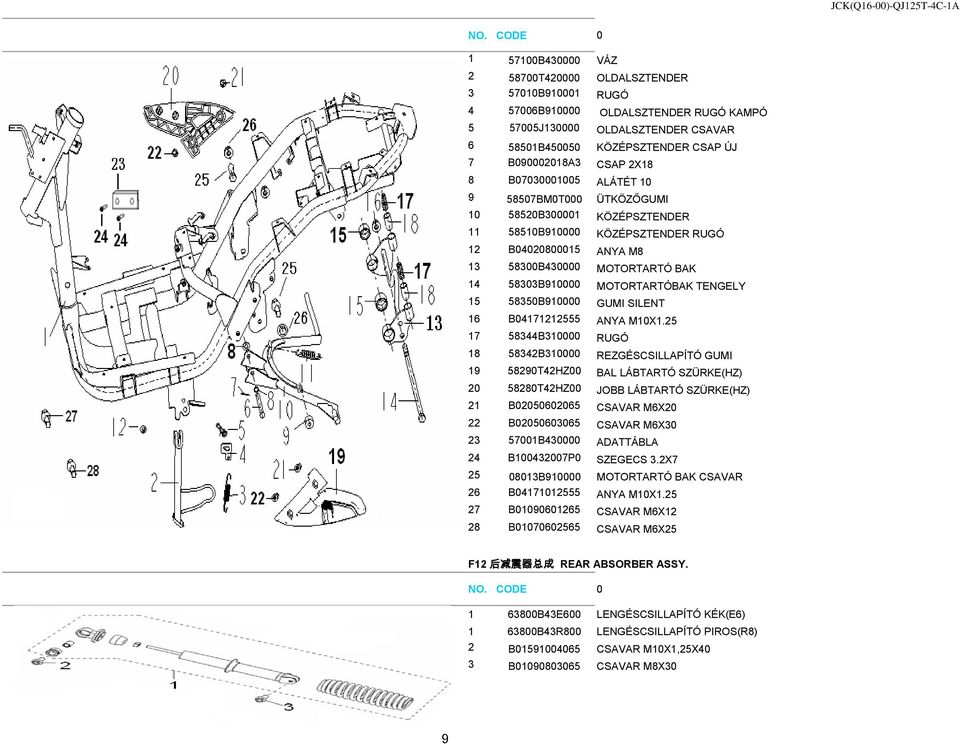 MOTORTARTÓBAK TENGELY 15 58350B910000 GUMI SILENT 16 B04171212555 ANYA M10X1.