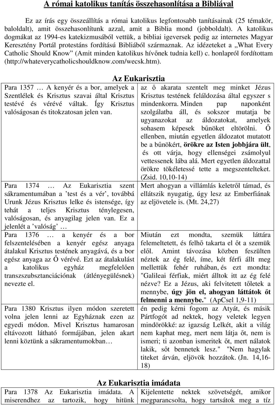 Az idézeteket a What Every Catholic Should Know (Amit minden katolikus hívőnek tudnia kell) c. honlapról fordítottam (http://whateverycatholicshouldknow.com/wecsk.htm).