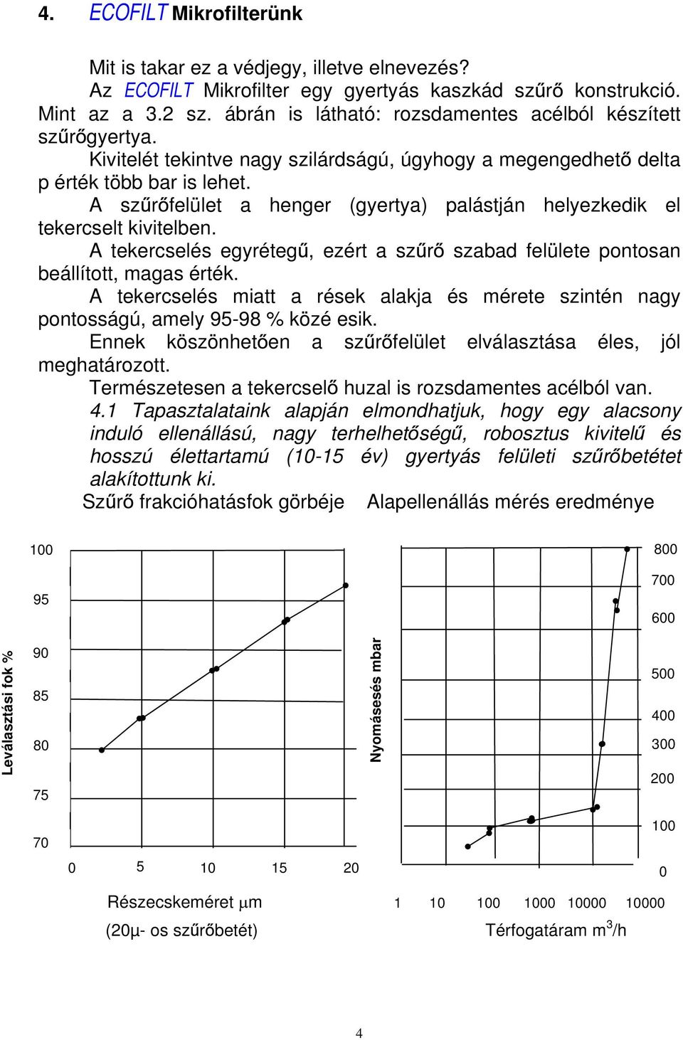 A sz r felület a henger (gyertya) palástján helyezkedik el tekercselt kivitelben. A tekercselés egyréteg, ezért a sz r szabad felülete pontosan beállított, magas érték.