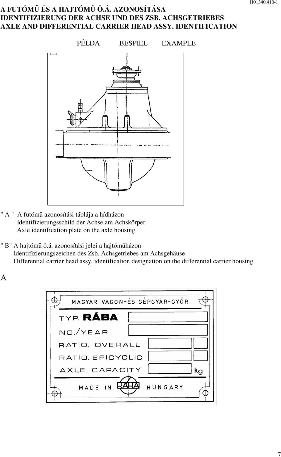 Achskörper Axle identification plate on the axle housing " B" A hajtóm öá azonosítási jelei a hajtómházon