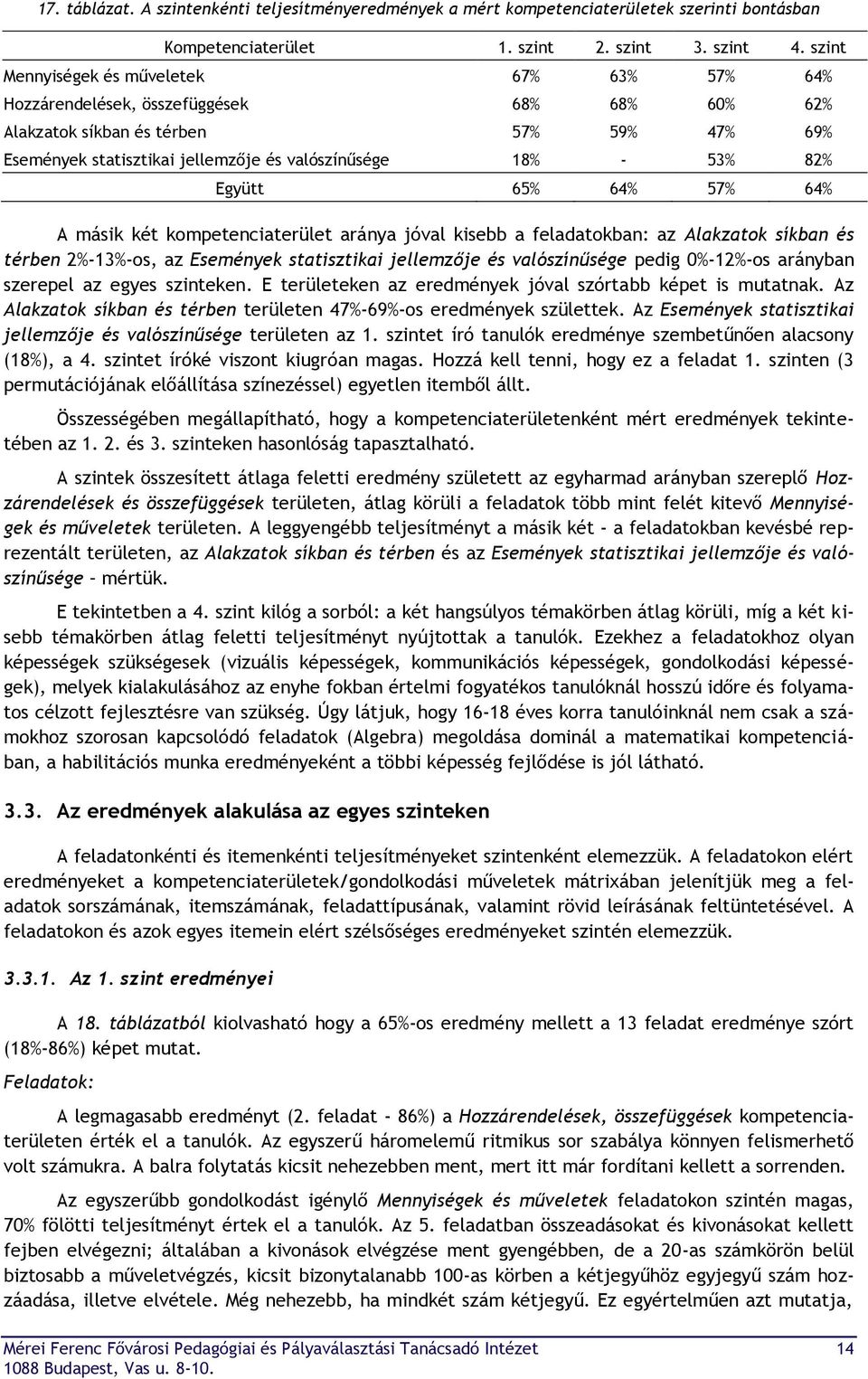 82% Együtt 65% 64% 57% 64% A másik két kompetenciaterület aránya jóval kisebb a feladatokban: az Alakzatok síkban és térben 2%-13%-os, az Események statisztikai jellemzője és valószínűsége pedig