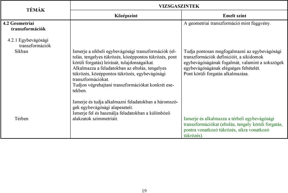 Ismerje és tudja alkalmazni feladatokban a háromszögek egybevágósági alapeseteit. Ismerje fel és használja feladatokban a különböző alakzatok szimmetriáit.