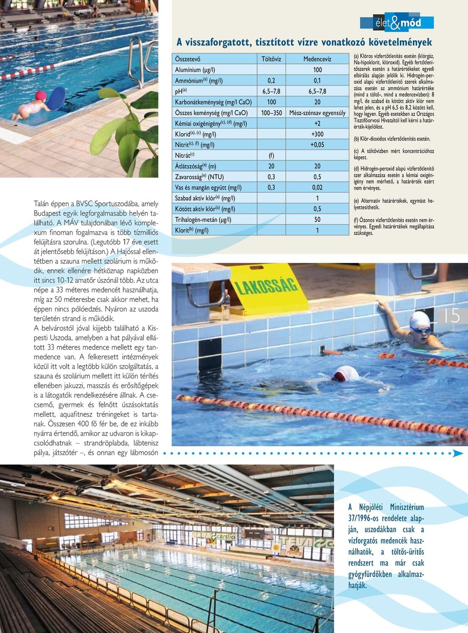 Zavarosság (e) (NTU) 0,3 0,5 Vas és mangán együtt (mg/l) 0,3 0,02 (a) Klóros vízfertôtlenítés esetén (klórgáz, Na-hipoklorit, klóroxid).