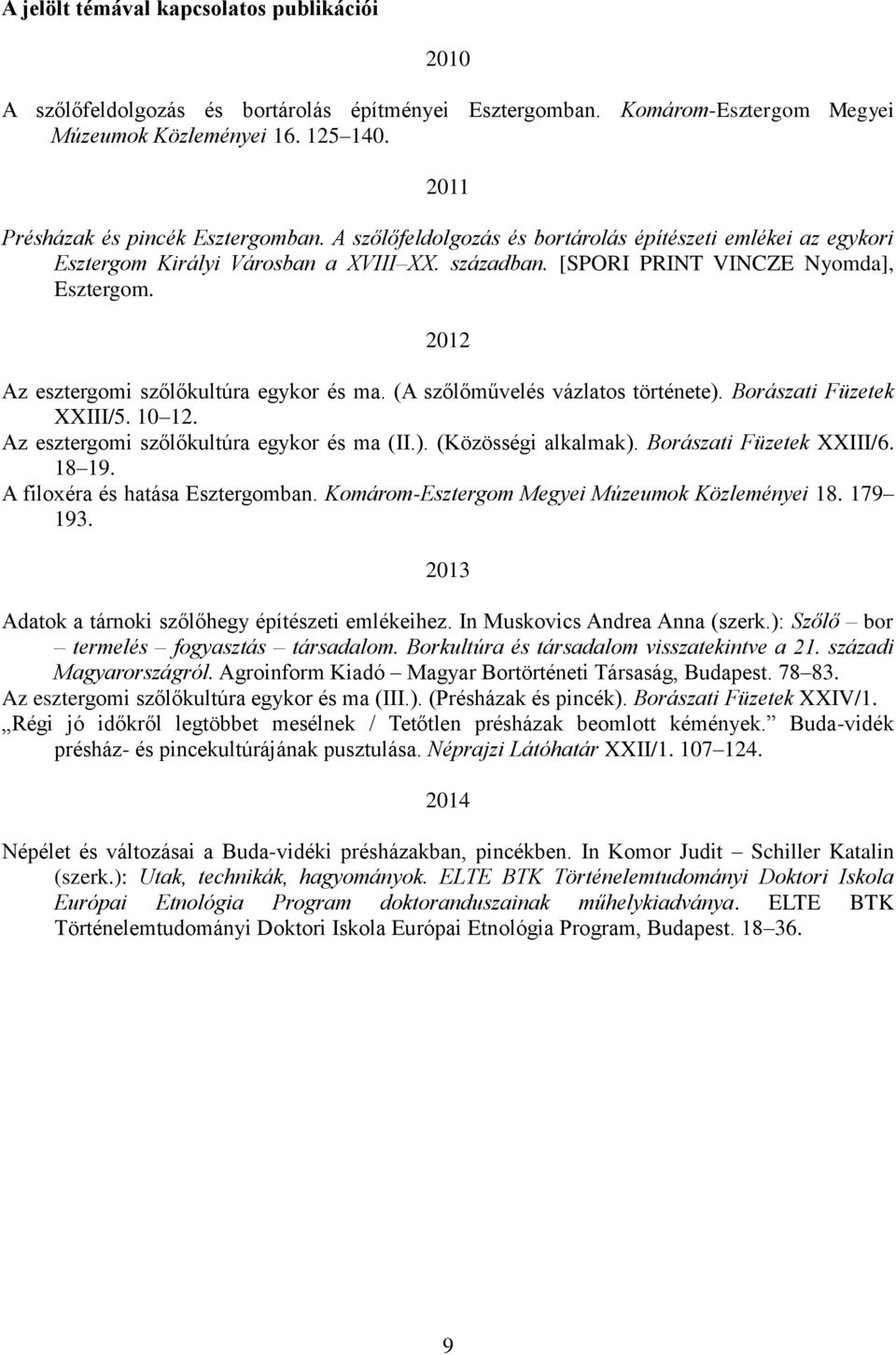 2012 Az esztergomi szőlőkultúra egykor és ma. (A szőlőművelés vázlatos története). Borászati Füzetek XXIII/5. 10 12. Az esztergomi szőlőkultúra egykor és ma (II.). (Közösségi alkalmak).