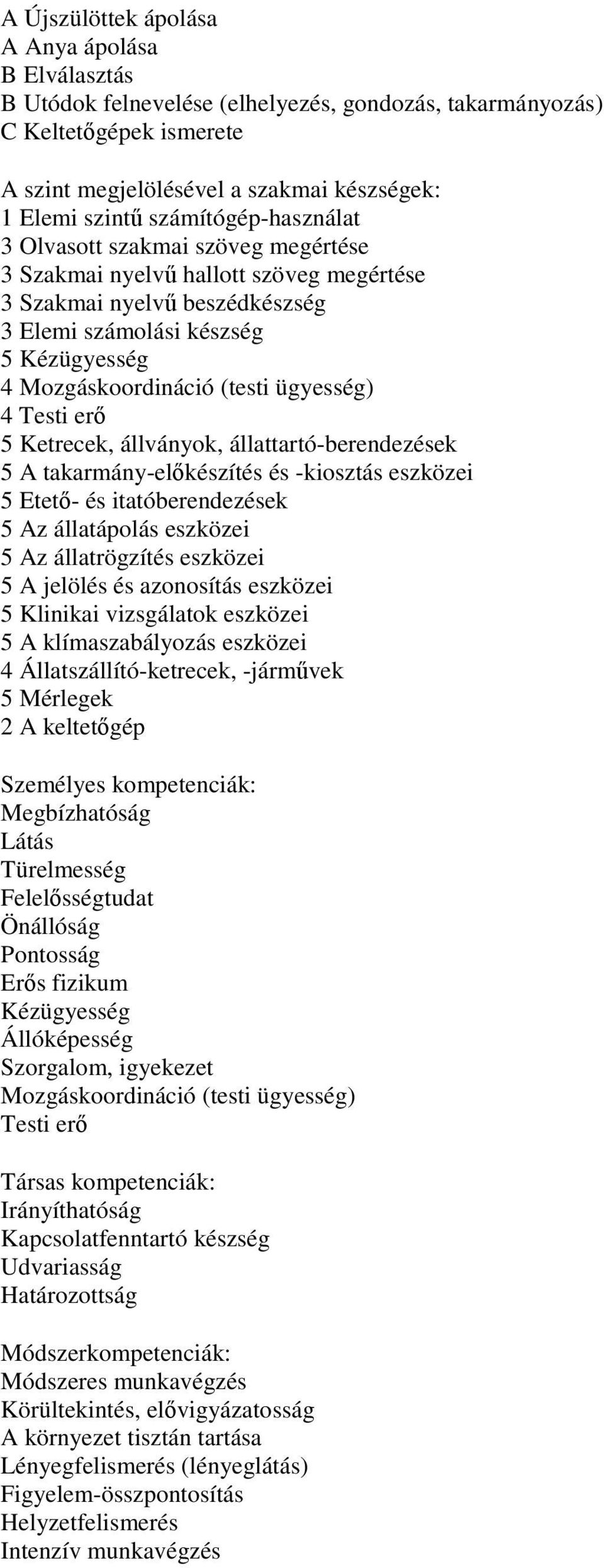 ügyesség) 4 Testi erő 5 Ketrecek, állványok, állattartó-berendezések 5 A takarmány-előkészítés és -kiosztás eszközei 5 Etető- és itatóberendezések 5 Az állatápolás eszközei 5 Az állatrögzítés