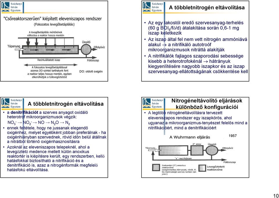 iszap szervesanyag-ellátottságának csökkentése kell A többletnitrogén eltávolítása a denitrifikációt a szerves anyagot oxidáló heterotrof mikroorganizmusok végzik: NO 3- NO 2- NO N 2 O N 2 ennek