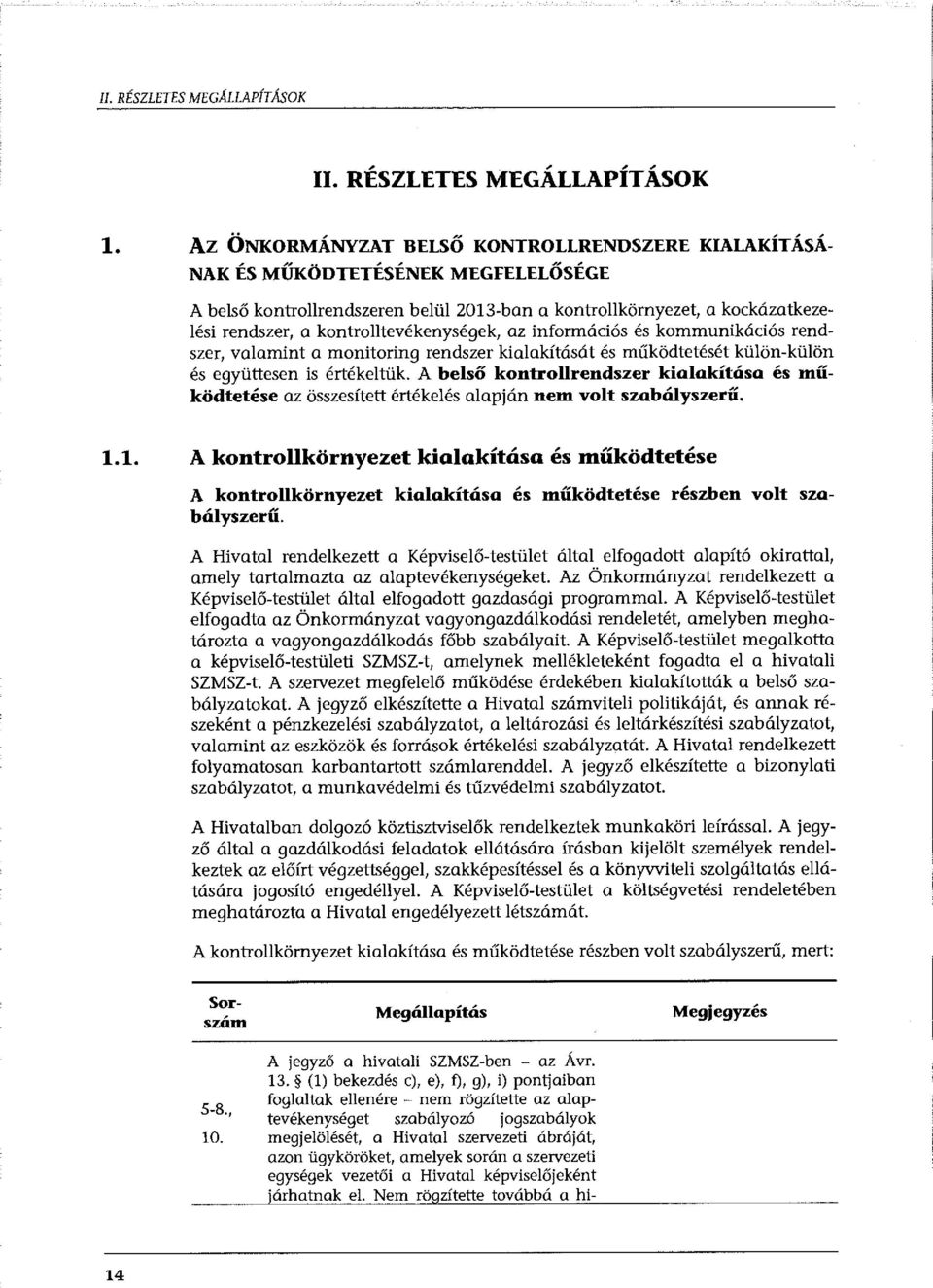 kontrolltevékenységek, az információs és kommunikációs rendszer, valamint a monitoring rendszer kialakítását és működtetését külön-külön és együttesen is értékeltük.