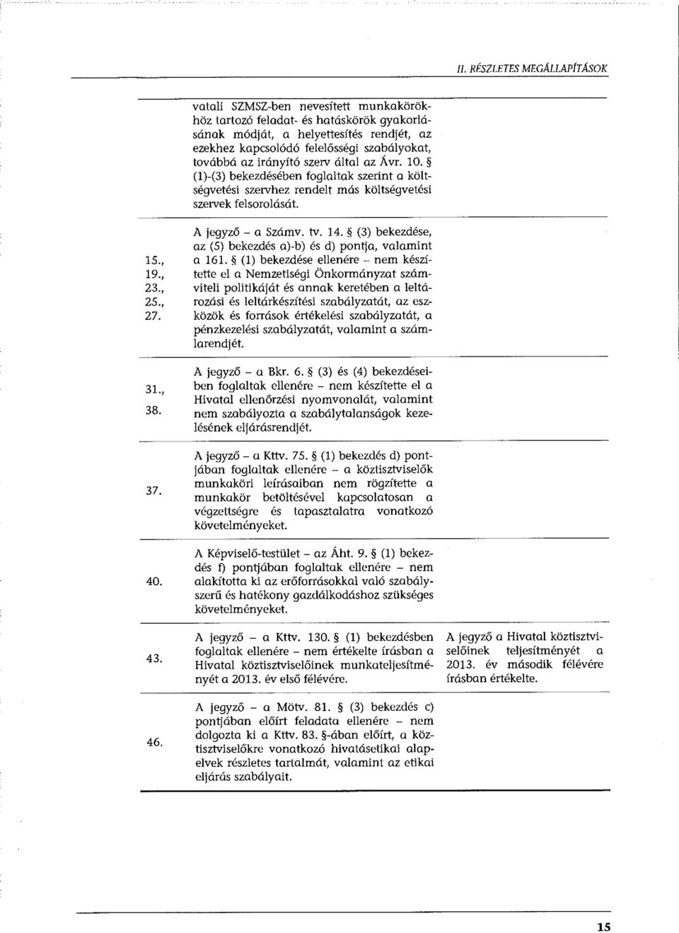 46. A jegyző - a Számv. tv. 14. (3) bekezdése, az (S) bekezdés a)-b) és d) pontja, valamint a 161.