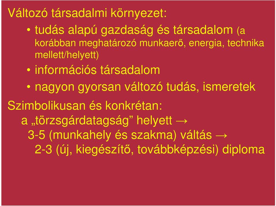 nagyon gyorsan változó tudás, ismeretek Szimbolikusan és konkrétan: a