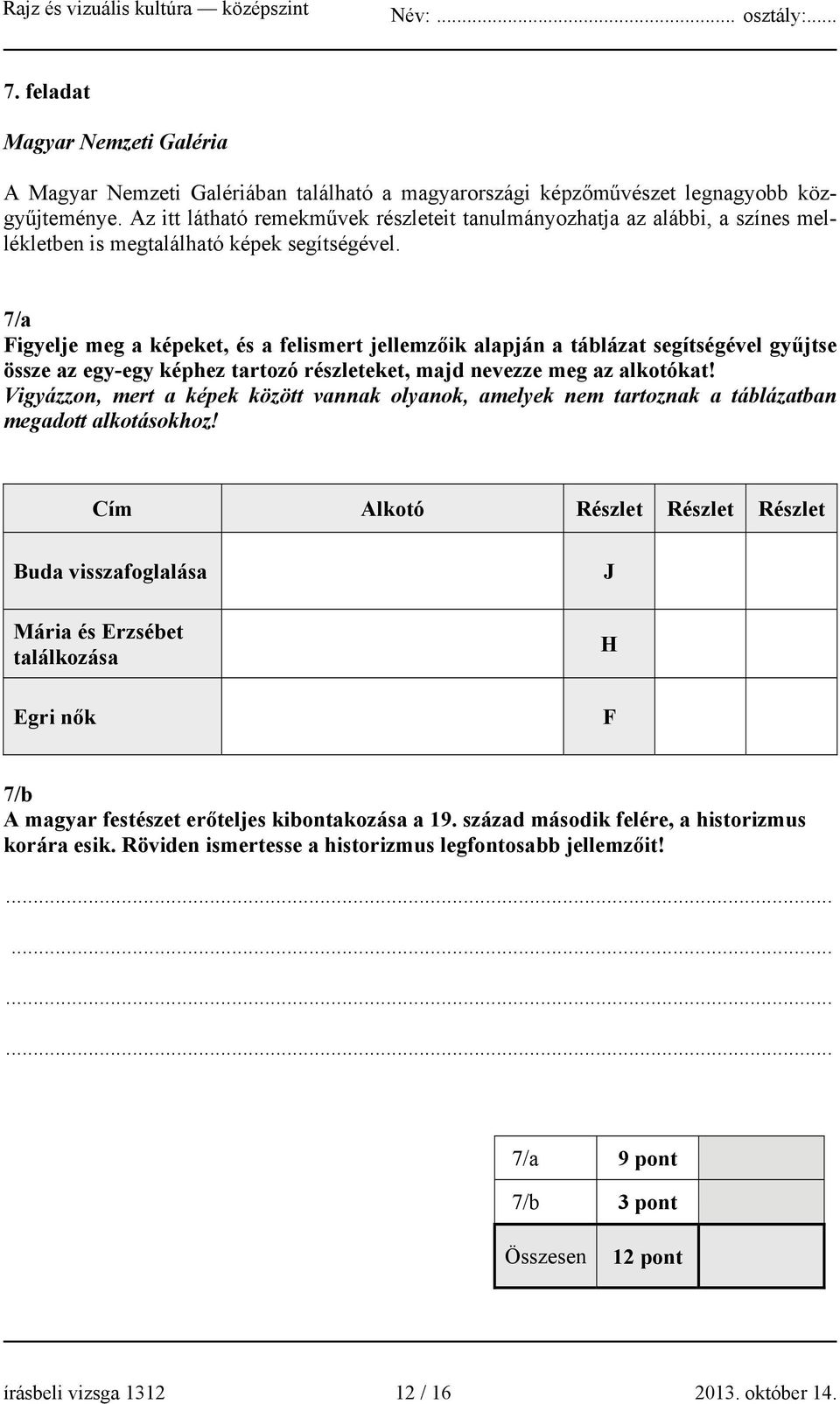 7/a Figyelje meg a képeket, és a felismert jellemzőik alapján a táblázat segítségével gyűjtse össze az egy-egy képhez tartozó részleteket, majd nevezze meg az alkotókat!